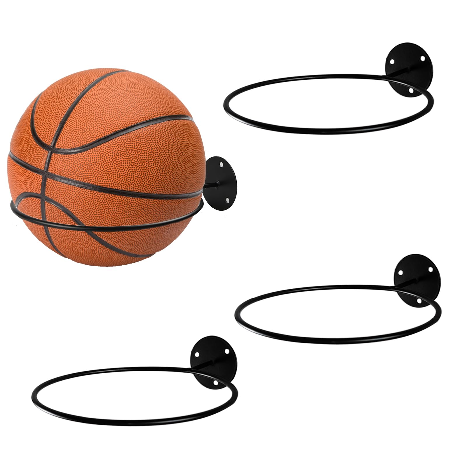 Basketball Holder Wall Mount, Ball Holder Wall Mount, Universal Metal Ball Holder for Basketball Football Volleyball Soccer Storage Display (4 Pieces, Black)