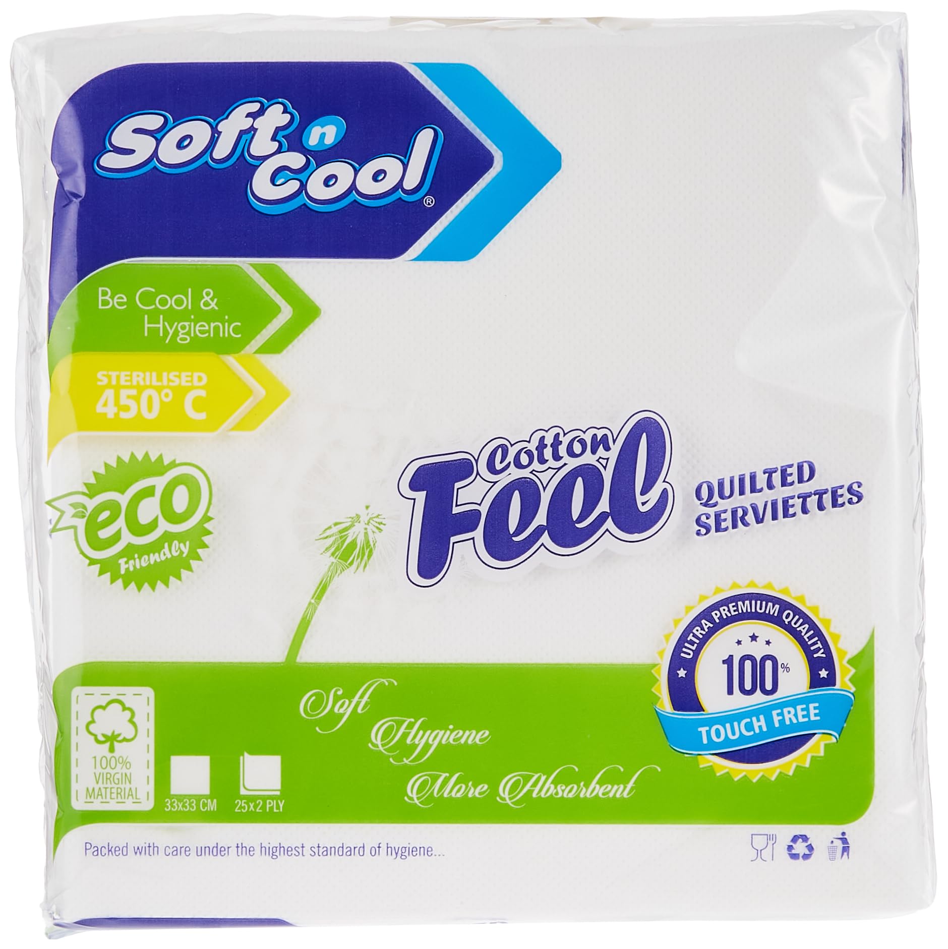 HotpackSoft N Cool Cotton Feel Paper Napkins,White- 25Pcs- 33cmx33cm- 2Ply