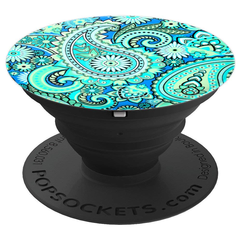 Floral Art Posh Paisley Pop Patterns MerchMade4YouPaisley Flowered Pattern Artistic Blue Teal Mint Lime PopSockets PopGrip: Swappable Grip for Phones & Tablets