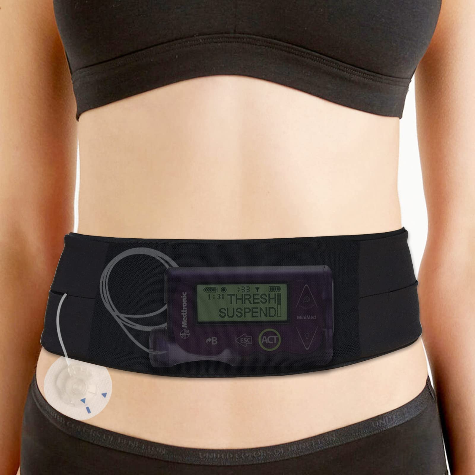 Mesh Insulin Pump Belt Diabetic Holder Pumps Device Epipen Accessories Fanny Pack Adults Medical Waistband Pouch for Active T1D Women Men Black Large