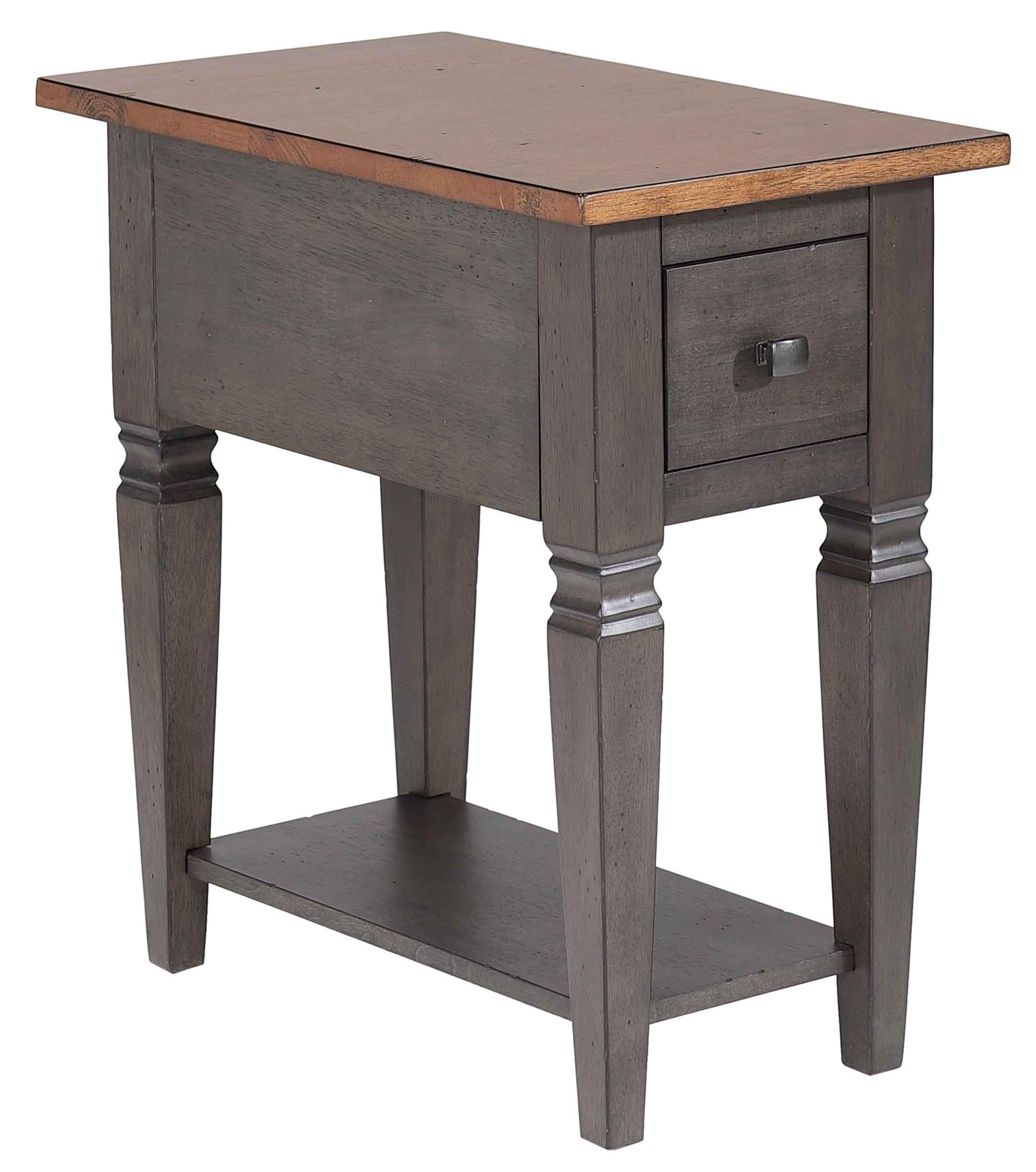 Sunset TradingDakota 14" End Drawer & Shelf Storage | Slim Bedroom Nighstand | Living Room Chair Sidetable Lamp Table, Narrow Rectangular, Distressed Brown and Ash Gray