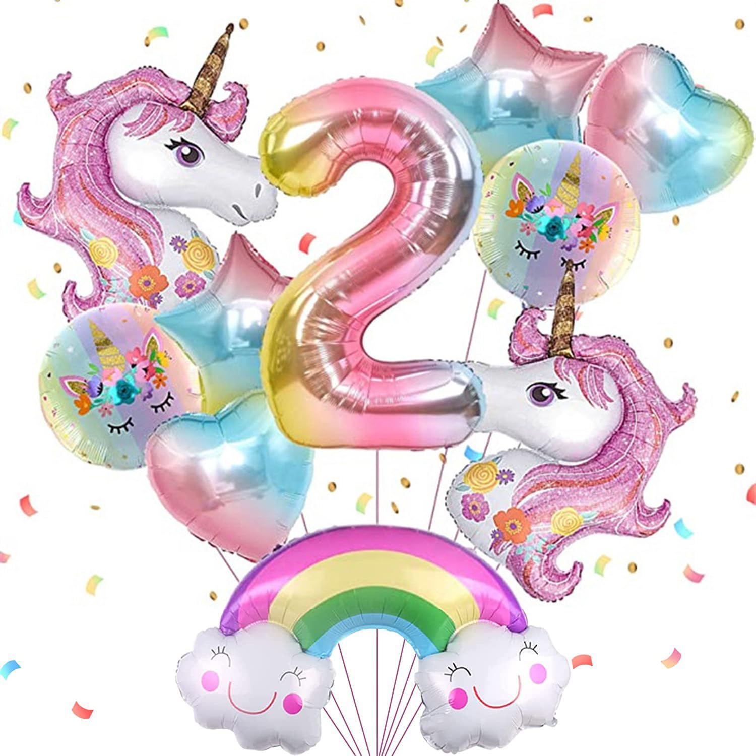 iTellker Unicorn Balloons, Unicorn Birthday Party Decorations for Girls Kids, Large Unicorn Number 2 Balloon for Girl 2nd Birthday Party Supplies (10 Pcs Pack)