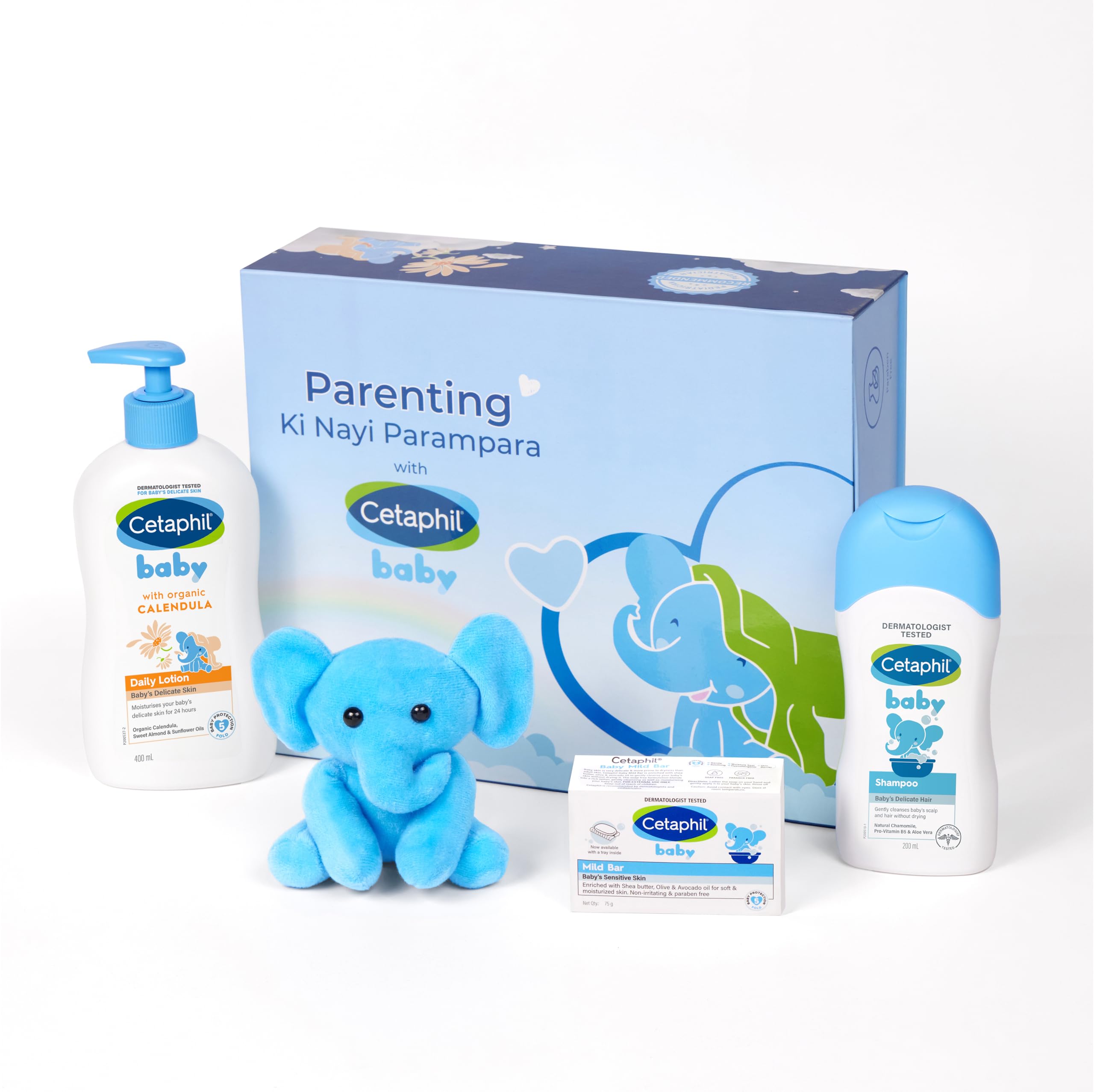 Cetaphil Baby Gift packs with Soft Toy | Premium Natural Care Set | Cetaphil Baby Daily Lotion with Organic Calendula (400 ml), Cetaphil Baby Shampoo (200 ml) & Cetaphil Baby Mild Bar (75 gms) with Soft toy