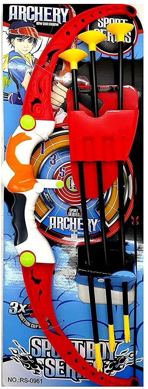 Laemenoz Plastic Archer Bow and Arrow Set with Quiver and 3 Suction Arrows and Target (Multi)