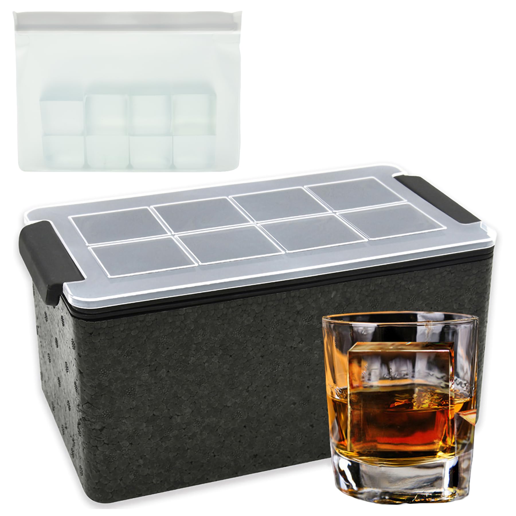 Bangp Clear Ice Cube Maker,Clear Ice Cube Mold with Reusable Ice Cube Storage Bag,Silicone Clear Ice Cube Tray Makes 8×2 Inch Clear Square Ice Cubes for Whiskey & Cocktails - Precious Gifts for Men