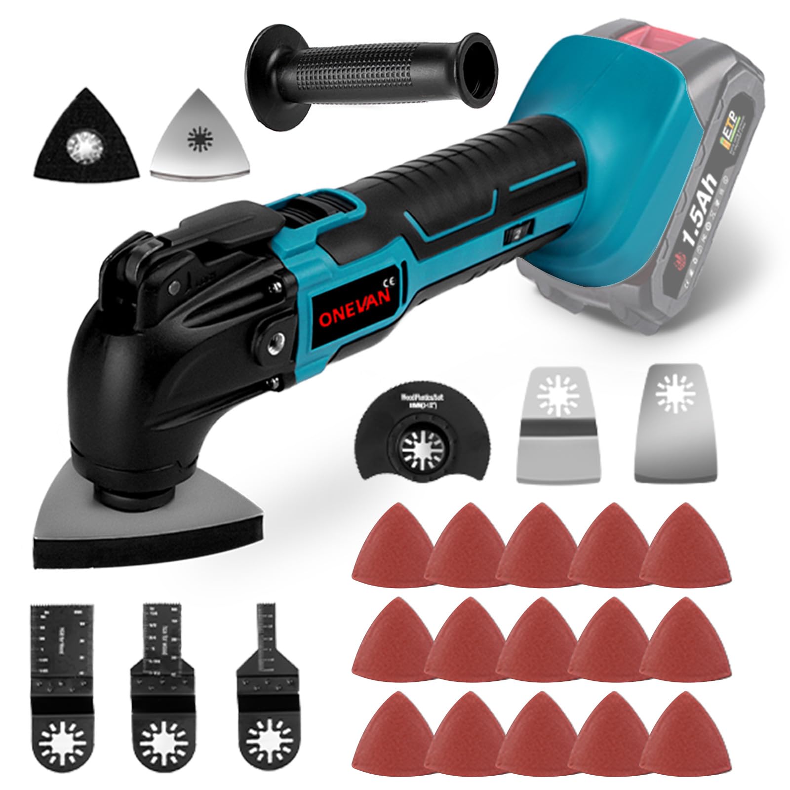 Multifunctional Tool Battery - Cordless Multi Tool with 600W Power Motor Battery Oscillation Tool with 22 Accessories, 4° Oscillation Angle & 6-Speed 20000RPM, for Cutting Grinding