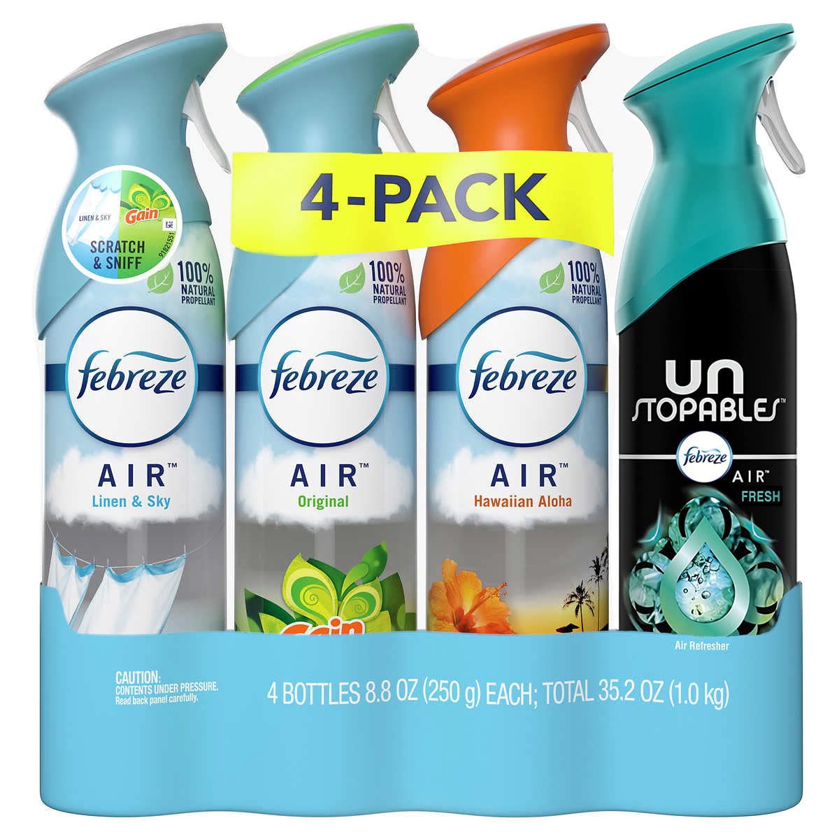 Febreze Air freshener 4 Pack, 250g, Variety Pack (Linen & Sky, Original, Hawaiian Aloha, Fresh Scent)