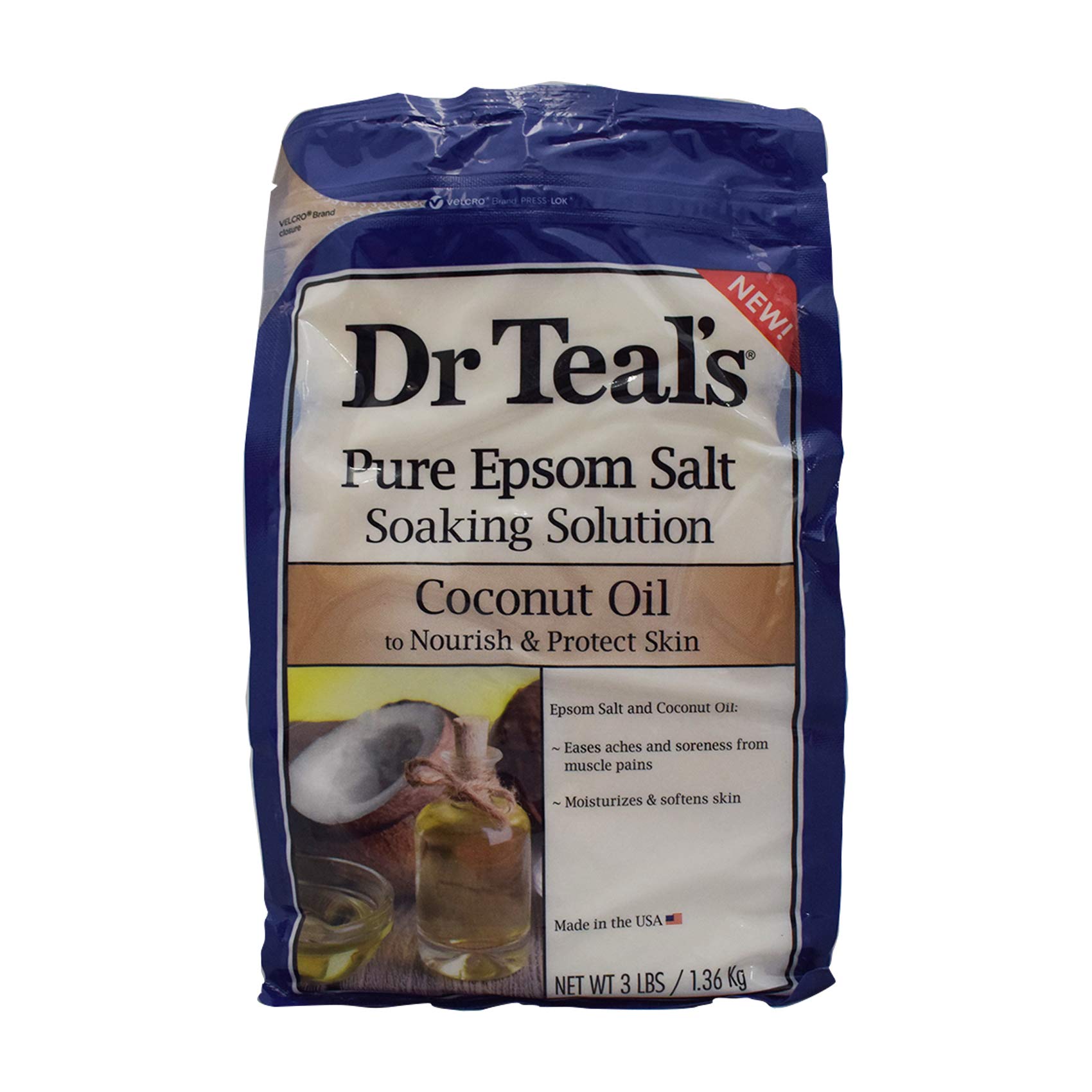 Dr Teal's Salt Soak with Pure Epsom Salt, Nourish & Protect with Coconut Oil, 3 lbs