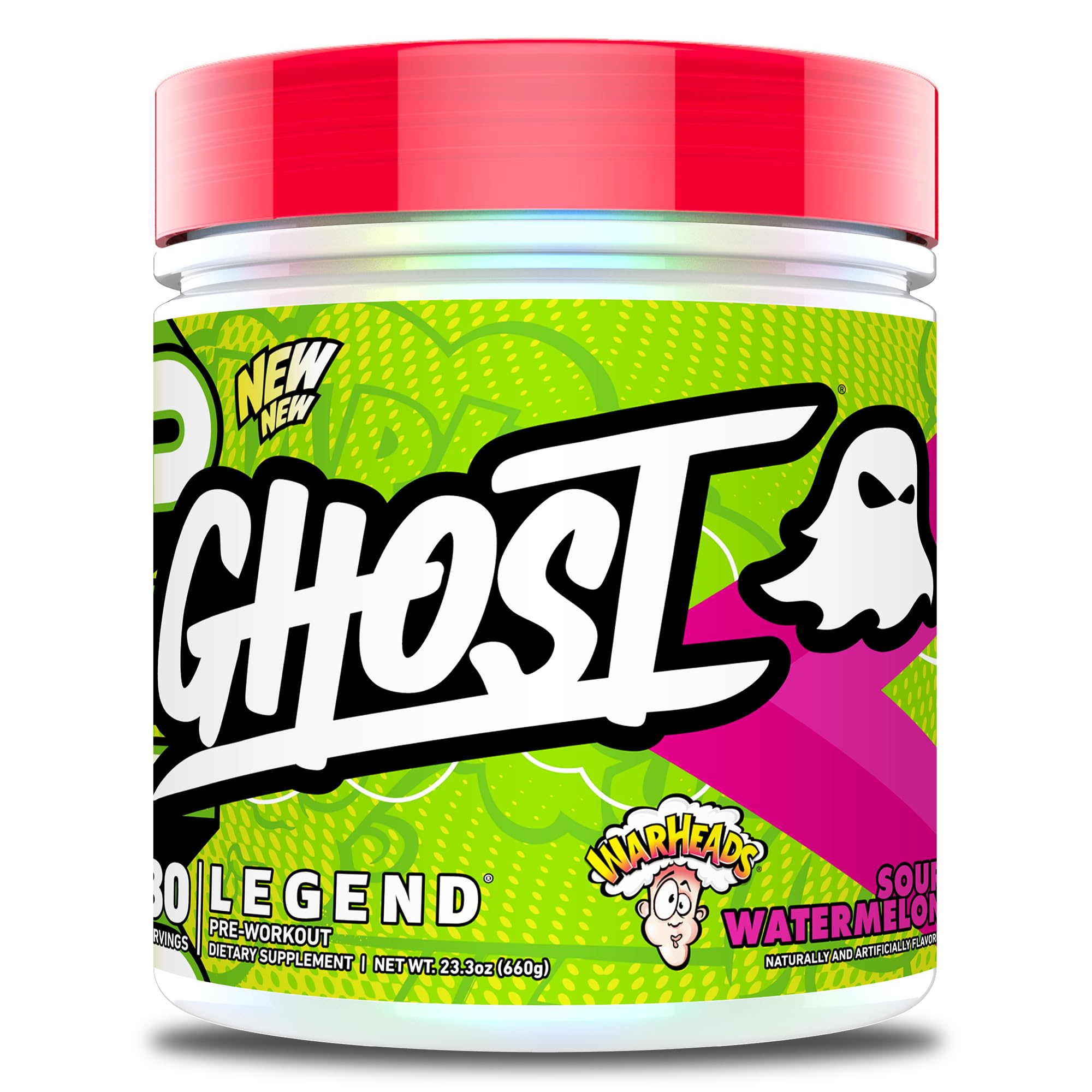 GHOST Legend V4 Pre-Workout Powder, Warheads Sour Watermelon - 30 Servings – Pre-Workout for Men & Women with Choline, L-Citrulline, & Beta Alanine for Energy & Focus