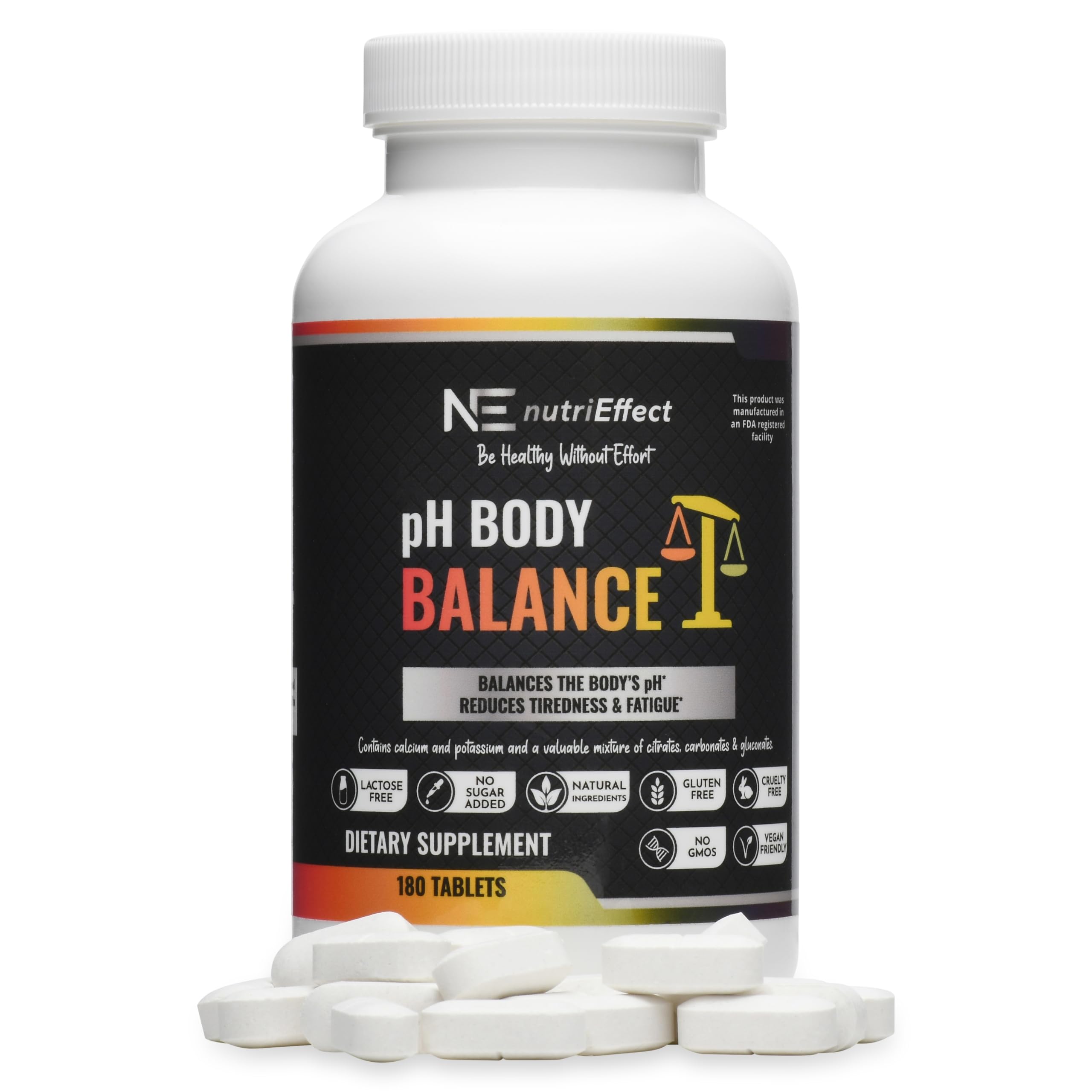 pH Body Balance Dietary Supplements | Reduces Tiredness & Fatigue | Restores Vital Acid-Base Balance in The Body | Natural Ingredients | 180 Tablets