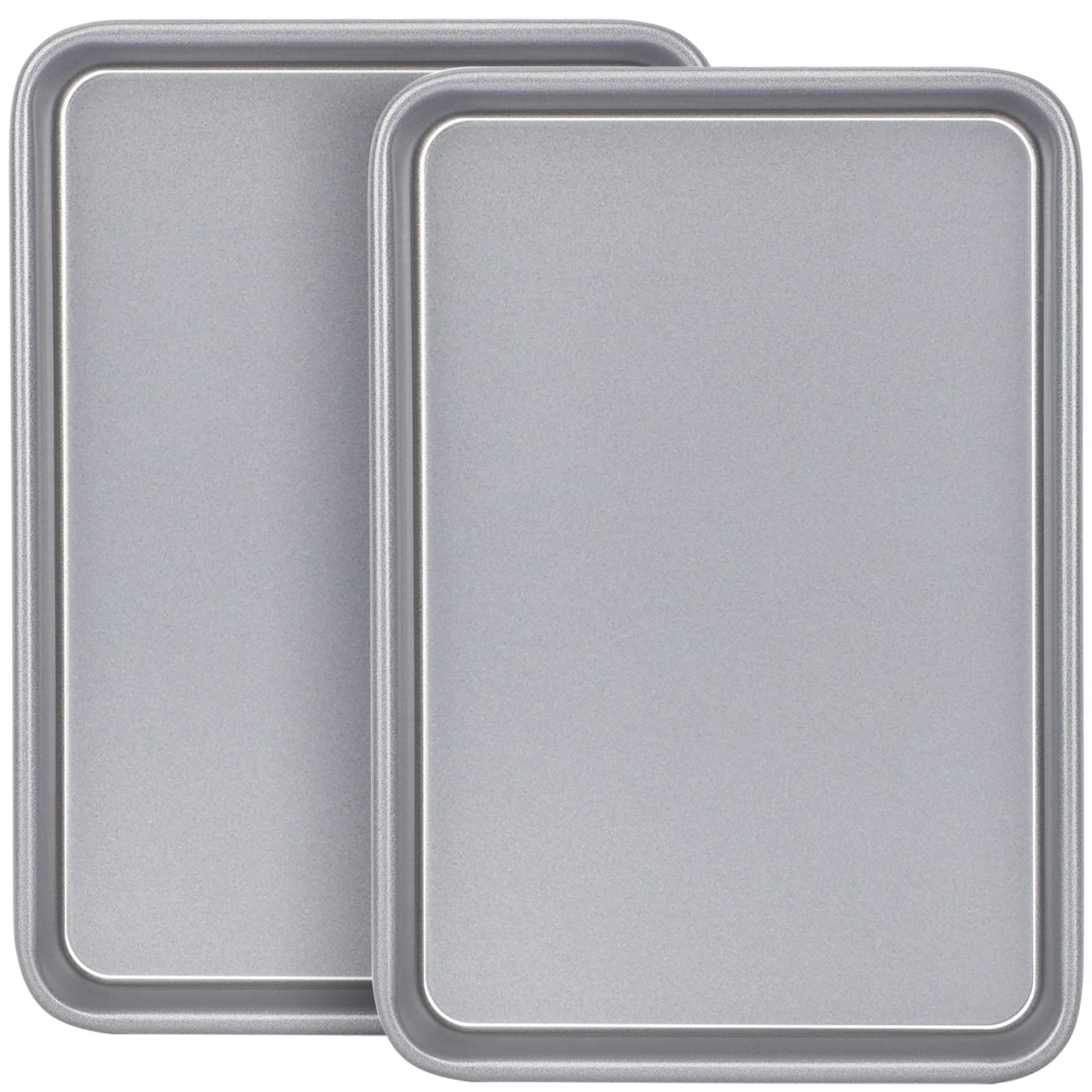 Suice 10 x 7 x 1"(Inner 9.5x6) Mini Nonstick Cookie Sheet 2Pcs, Small Heavy Duty Baking Pan for Toaster Oven Eighth Sheet Pan for Home Kitchen, DIY Cooking, Various Ovens, 50% More Thicker - Silver