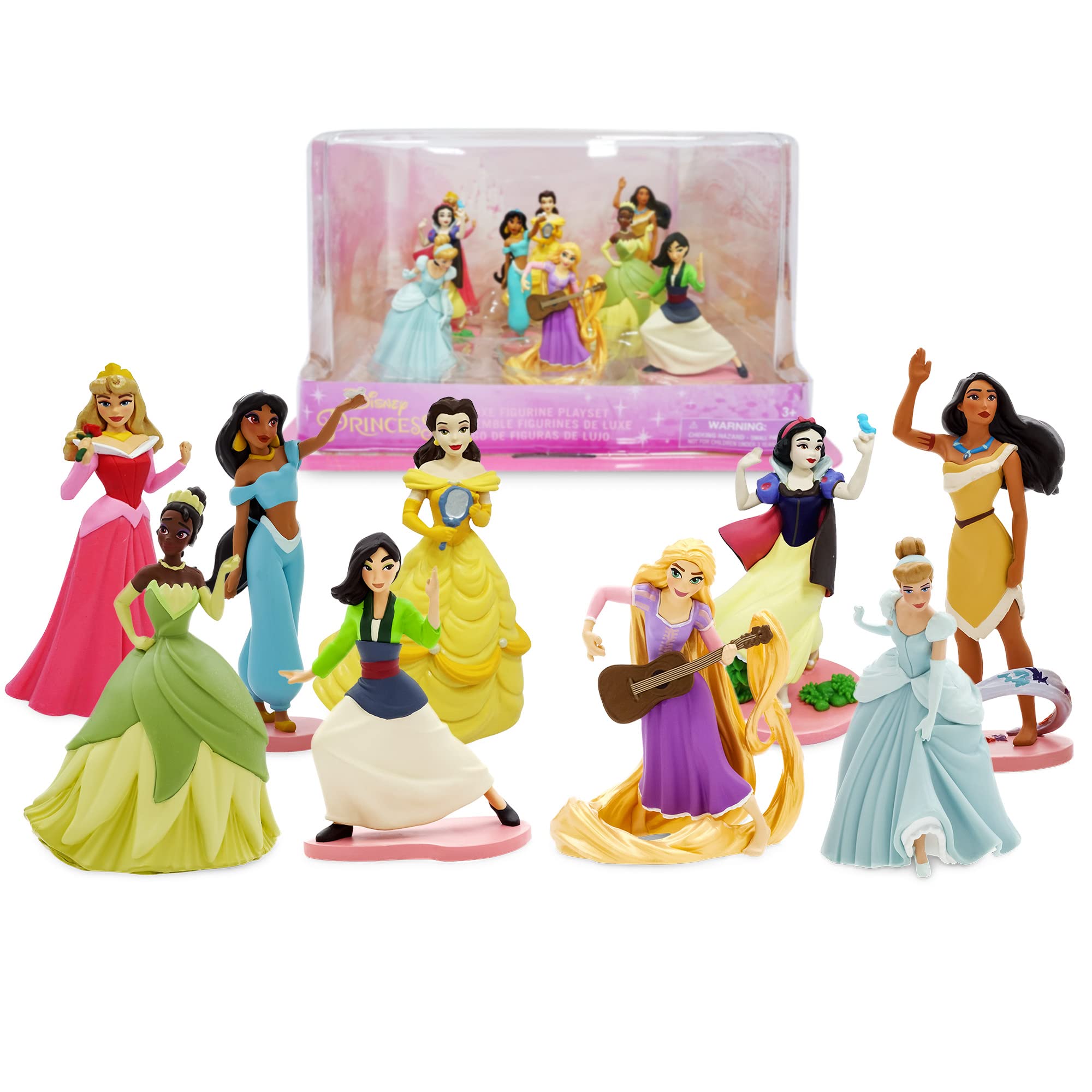 Disney Store Official Princess Figurine Playset, 9 Moulded Toy Doll Figures, Includes Rapunzel, Jasmine, Snow White, Belle, Aurora, Tiana, Pocahontas, Cinderella & Mulan