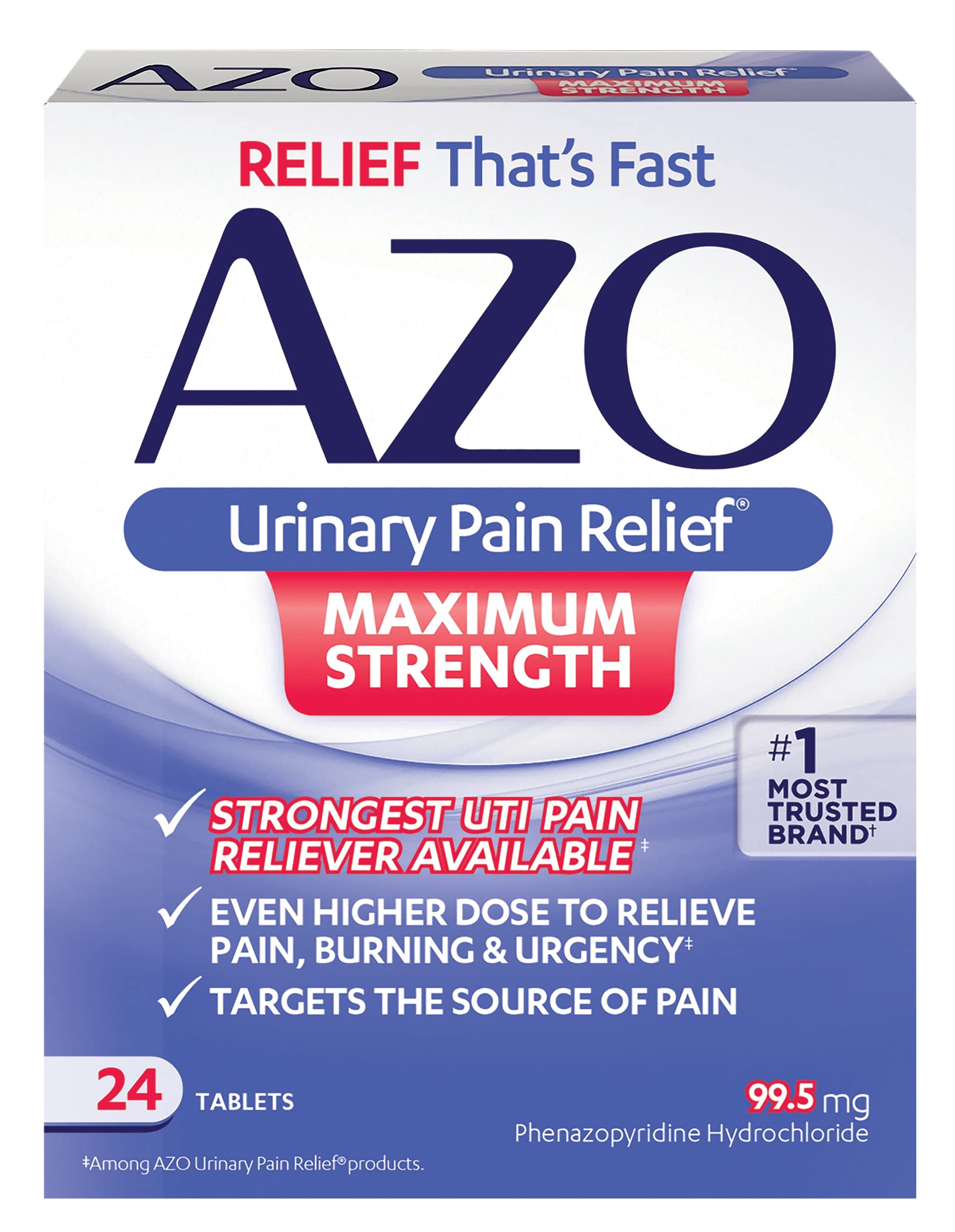 AZO Urinary Pain Relief Maximum Strength, FSA/HSA Eligible, Fast relief of UTI Pain, Burning & Urgency, Targets Source of Pain, #1 Most Trusted Brand, 24 Tablets