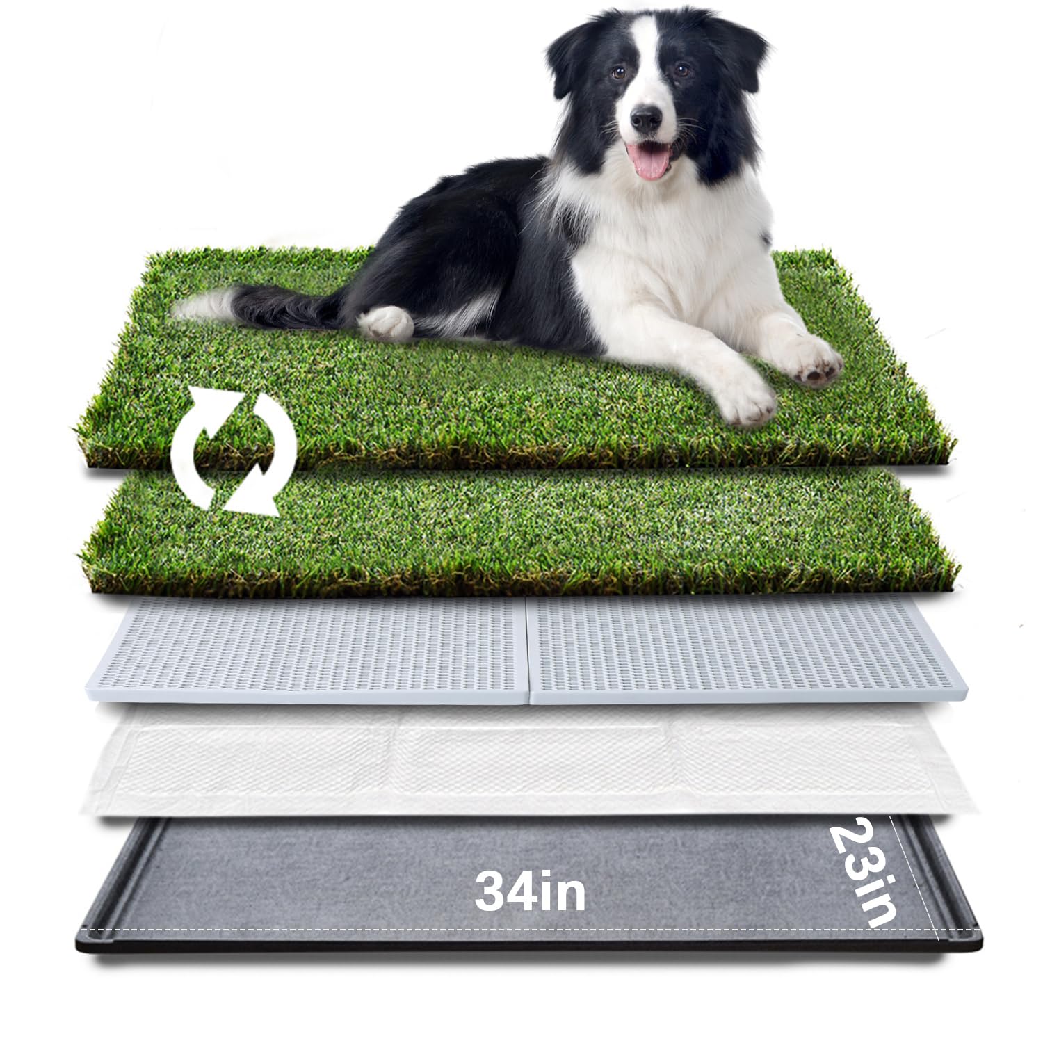 HQ4us Dog Grass Pad with Tray Large 34”×23” Dog Litter Box Toilet with 2×Artificial Grass for Dogs with Hemmed Edge, Pee Pads for Dogs, Realistic, Less Stink, Potty for Balcony