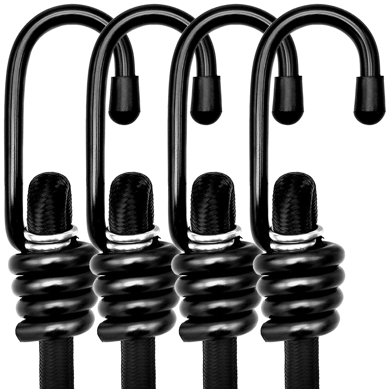 24" Heavy Duty Bungee Cords with Hooks, Black 4 Pack Industrial Grade Heavy Duty Straps Outdoor for Bikes, Tie Downs, Camping & Cars,Bungee Cord Tie Downs