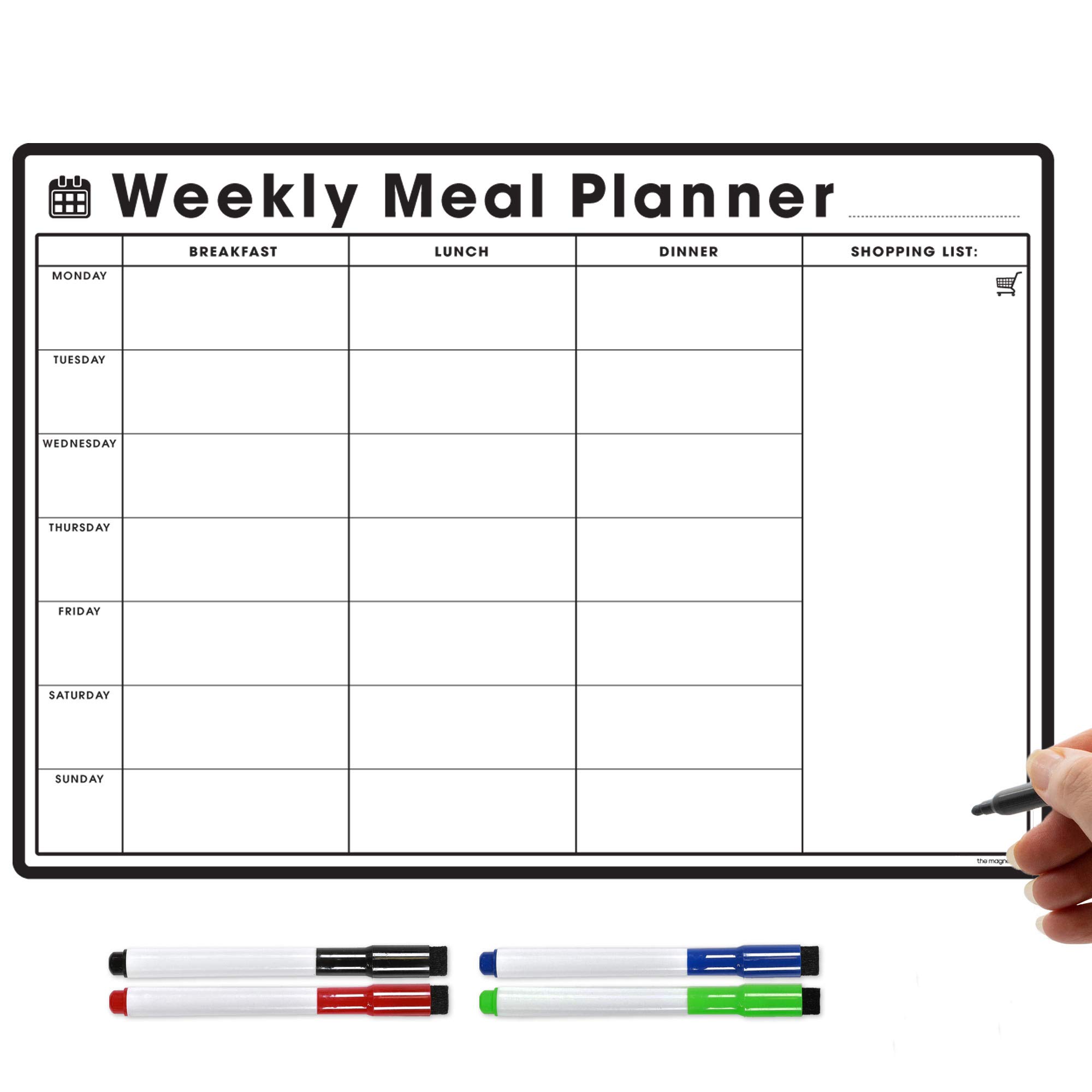 TMS A3 Weekly Meal Planner for Fridge | Magnetic Whiteboard Calendar and Shopping List | Use for Food Prep and Family Planning | Dry Wipe Memo Board for Kitchen | Made in The UK [42 x 30cm]