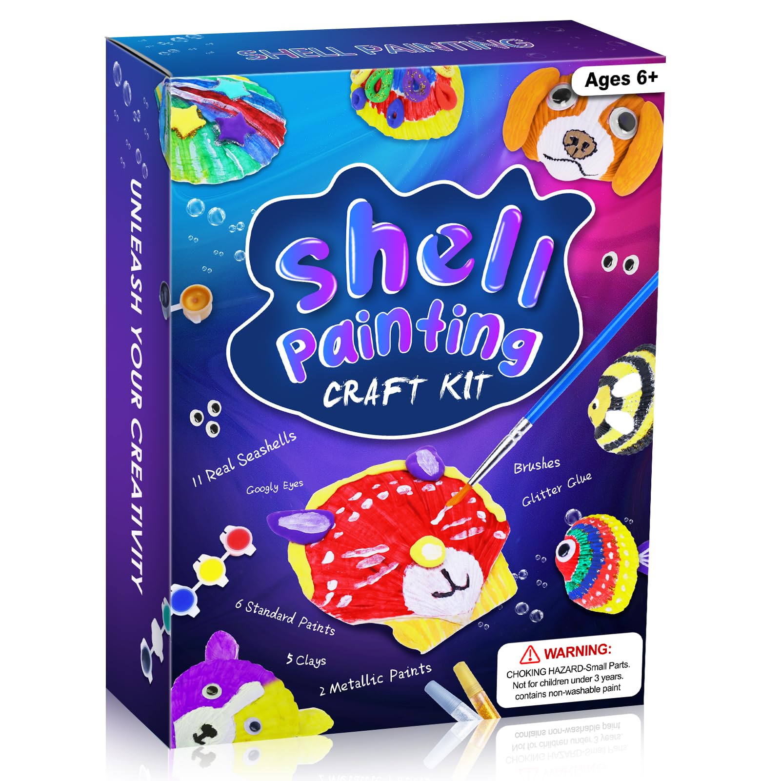 Kids Sea Shell Painting Kit, Arts & Crafts Gifts for Girls and Boys Ages 6+, Kids Activities Kits Creative Art Decorations Paint Kit Kids Gifts Toys for Age 6+