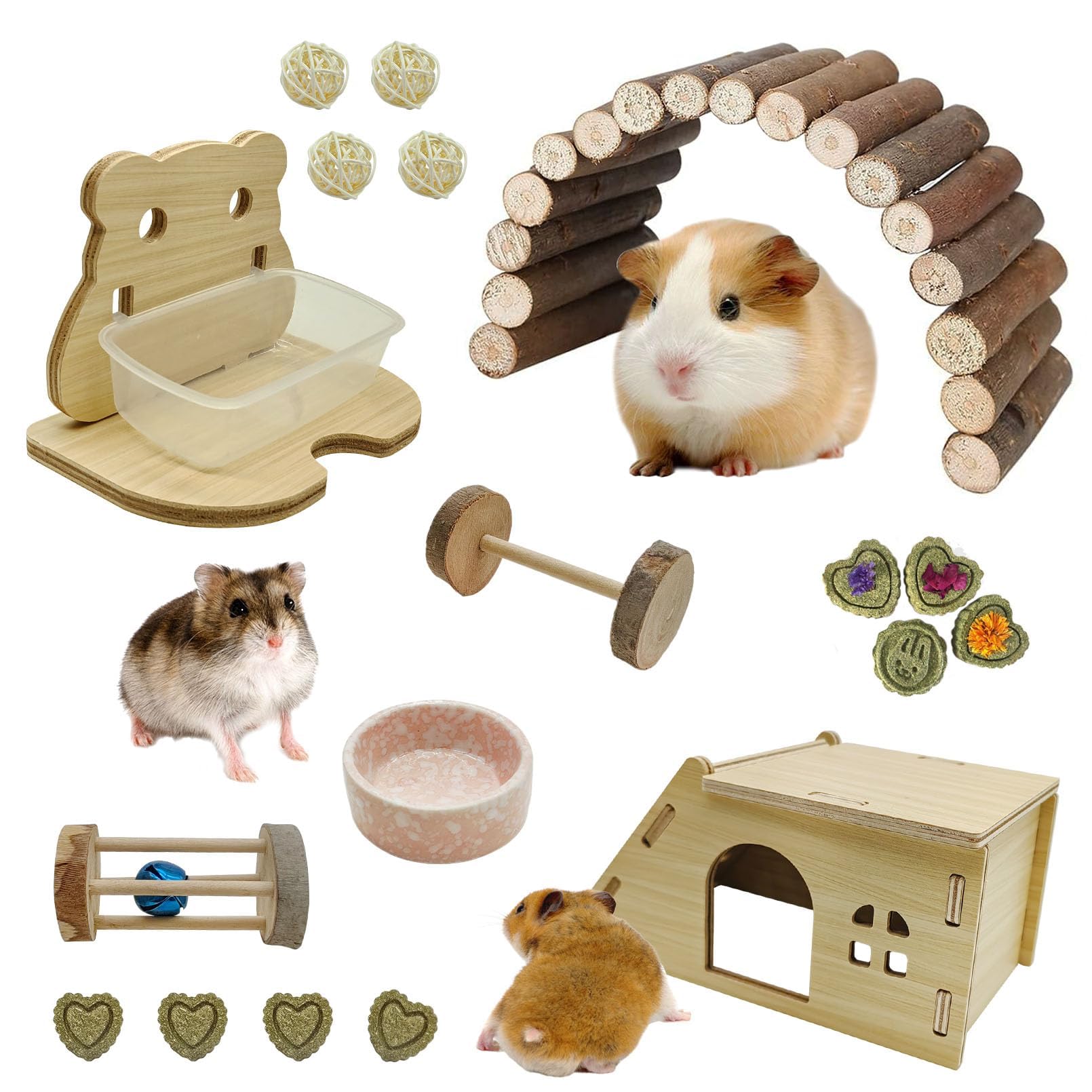 PINVNBY18 Pcs Hamster Toys Natural Chews for Teeth Rat Toys Small Animal Molar Toy Chinchilla Cage Accessories for Guinea Pigs,Hamster, Chinchillas, Gerbils, Rats