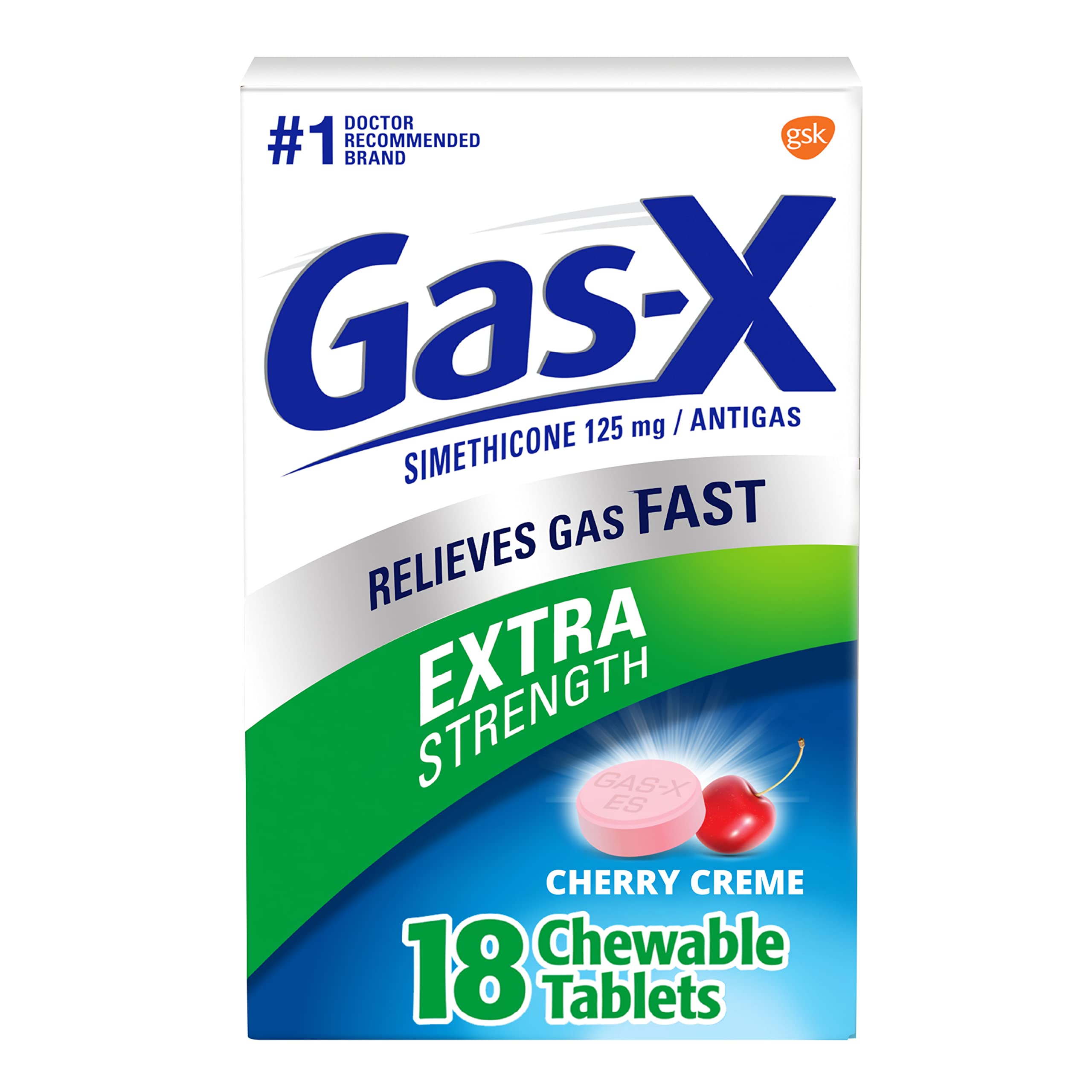 Gas-X Extra Strength Chewable Gas Relief Tablets with Simethicone 125 mg, Cherry - 18 Count