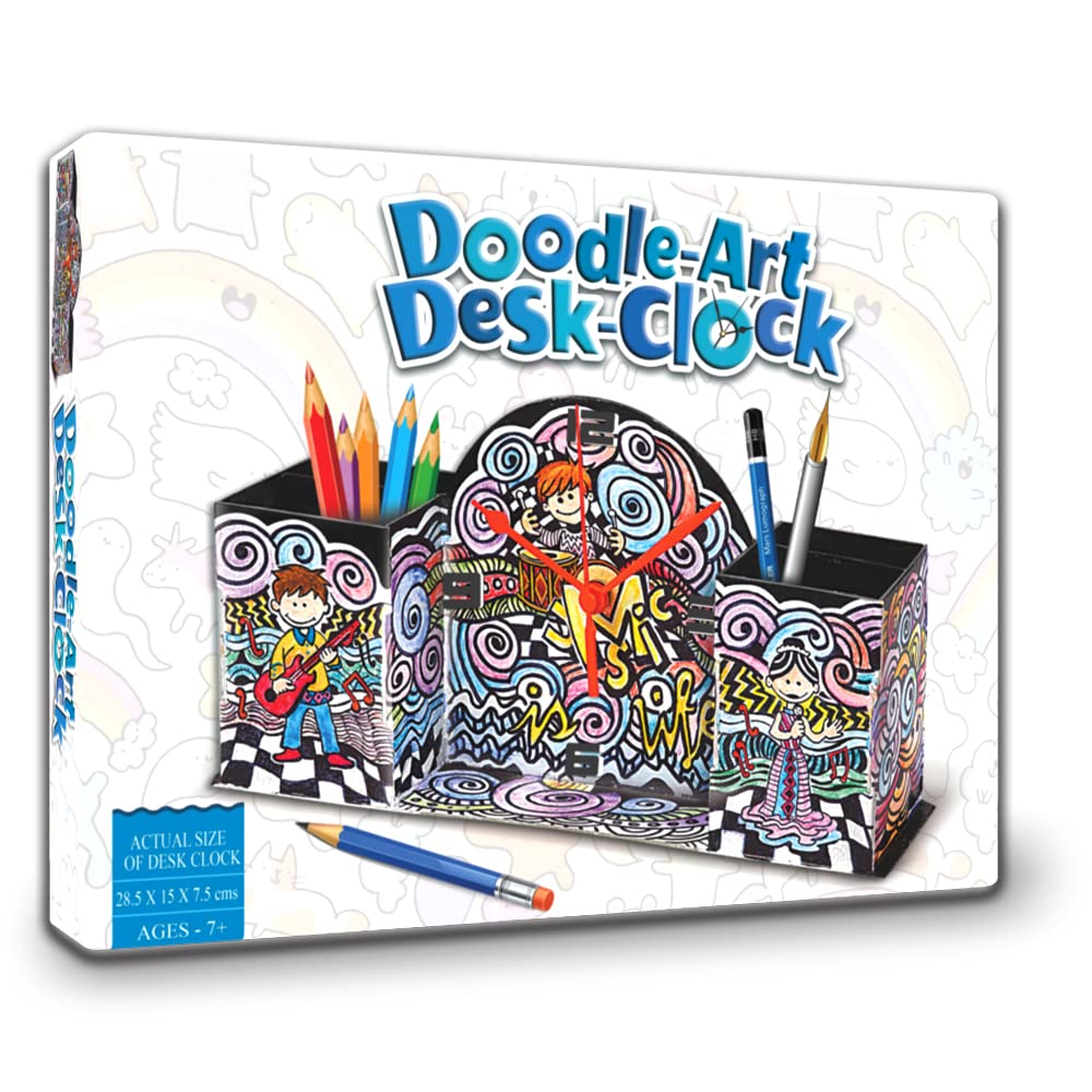 ToyKraft Doodle Desk Clock, Doodle Art Kit for Kids, Craft Kit for Kids, Learning Activity Games, DIY Toys, DIY Craft Kit, Kids Activity for 7 Years & Above, Multi