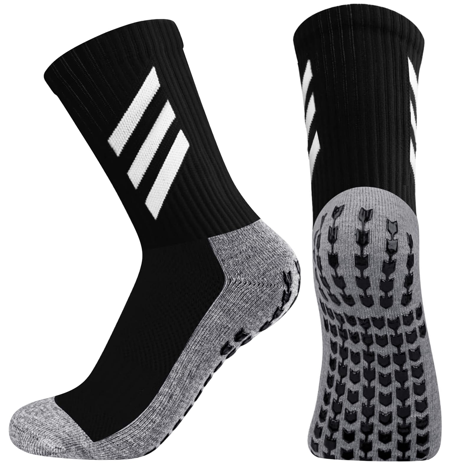 KTUEOVGrip Socks Football, 1/2 Pairs Anti Slip Football Sport Socks Breathable Sports Grip Socks with Rubber Pads, Non Slip Soccer Socks Men Women Anti Blister Grip Socks for Basketball Rugby Running