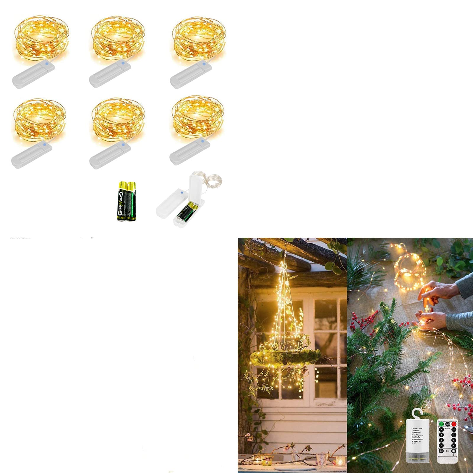 ZNYCYE6 Pack Fairy Lights Battery Operated Warm White + 1 Pack Waterfall Lights Battery Operated Warm White