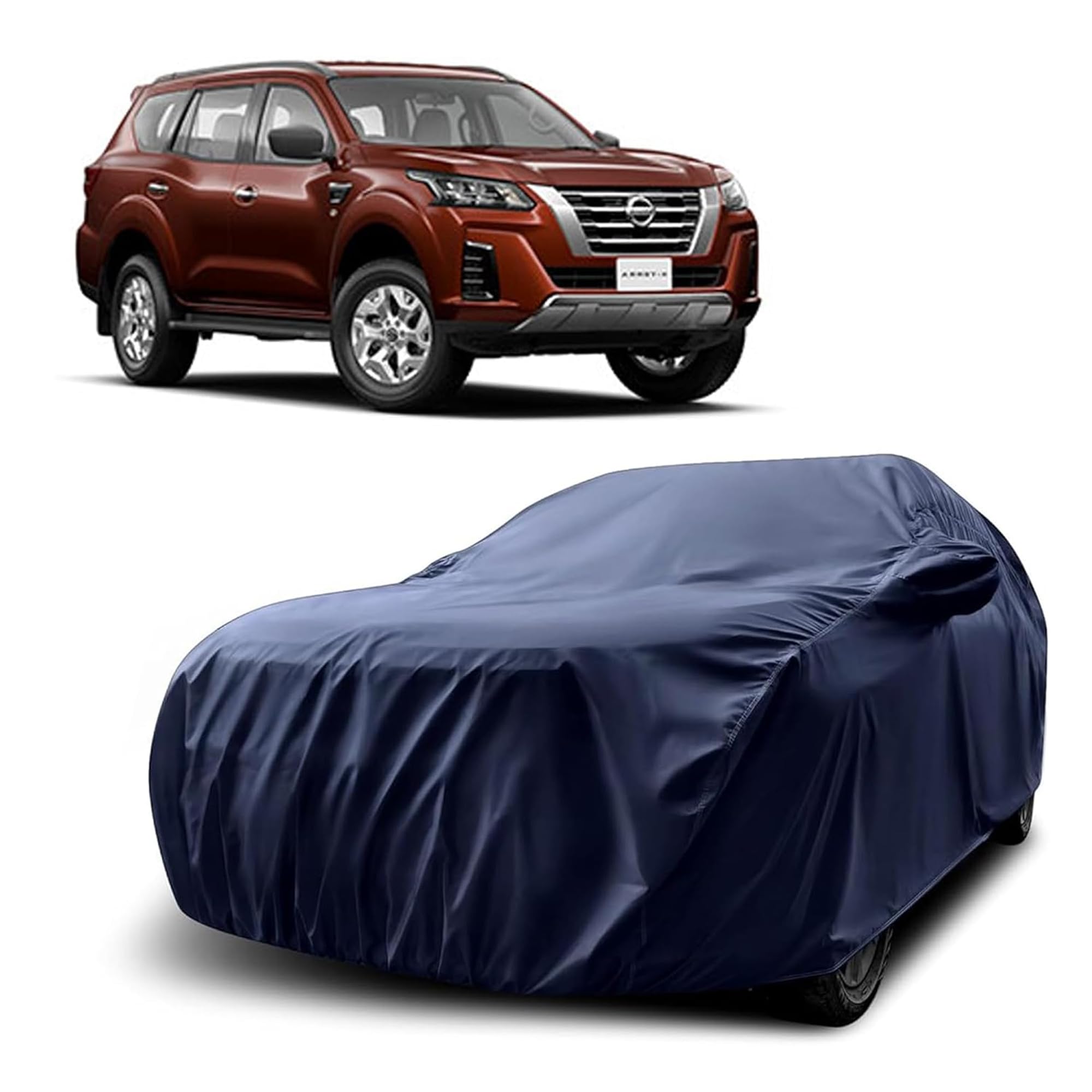 Sulfar 100% Water Resistant Car Body Cover Compatible with Mirror for Nissan Xterra (Triple Stitched, Full Bottom Elastic, Navy Blue)