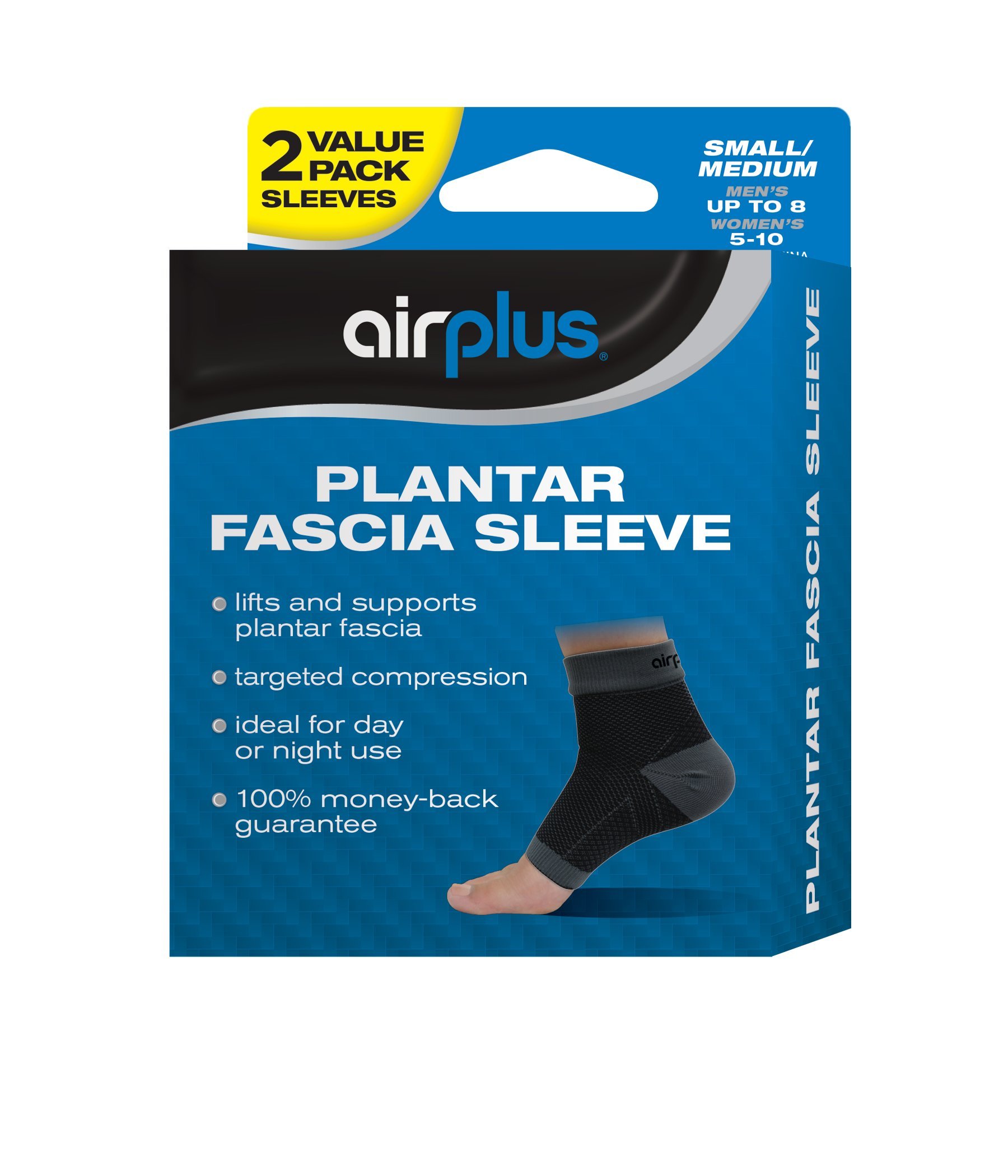 AirplusPlantar Fascia Sleeve, Men's Women's Small Medium, 2 Sleeves (Pack of 2)