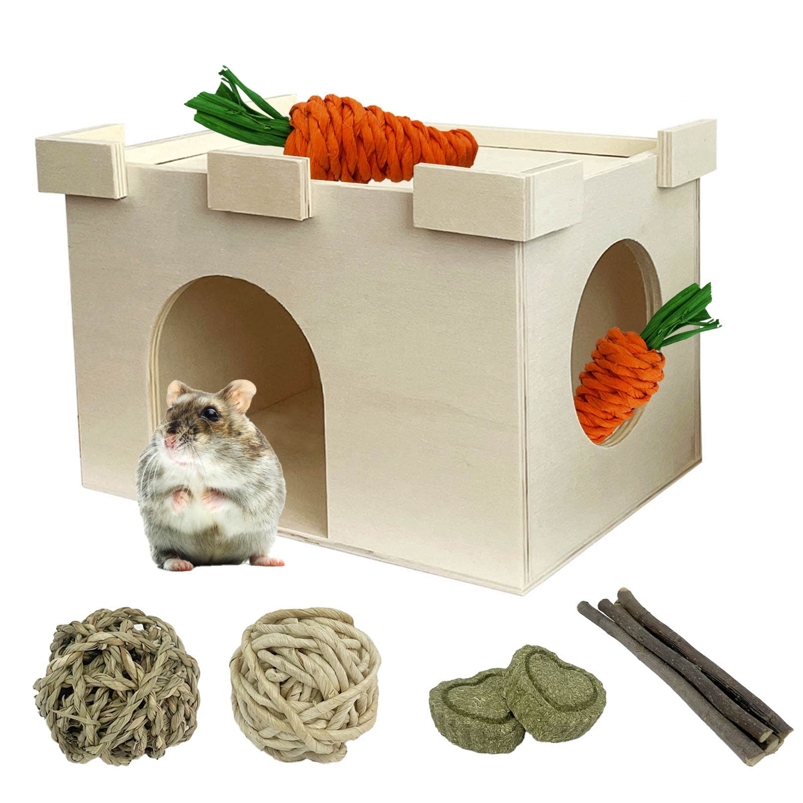 Wooden Guinea Pig Castle,Guinea Pigs Accessories for Cage Large Space Ventilation,Natural Hut Small Animal Chewing Toys for Chinchilla Dwarf Gerbil and Other Small Animals