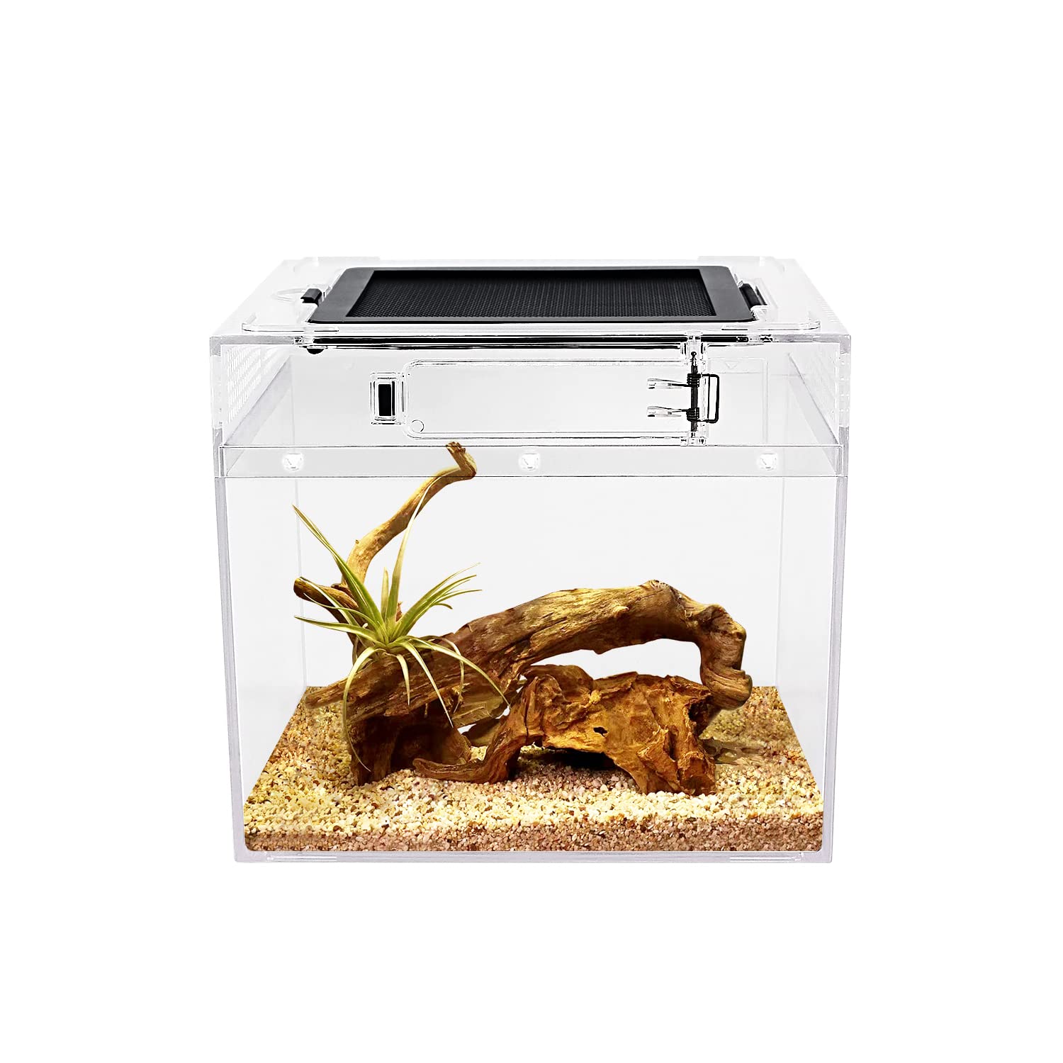 Reptile Growth Mini reptile PC tank,8" x 8"x 8" vivarium with Top Sliding Door Screen Ventilation for Small Fish,Insect,Snail,Gecko，Tarantula,Bearded Dragon,Jumping Spider,Stick Insect,Praying Mantis