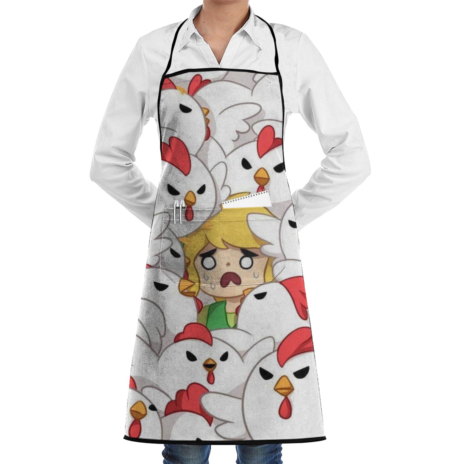 HuiHao The Legend of Zelda Apron Lace with Pockets Adjustable Adult Mens Womens Chef Black Cooking Kitchen Polyester Aprons Bib with Pockets for Restaurant Baking Crafting Gardening BBQ Grill