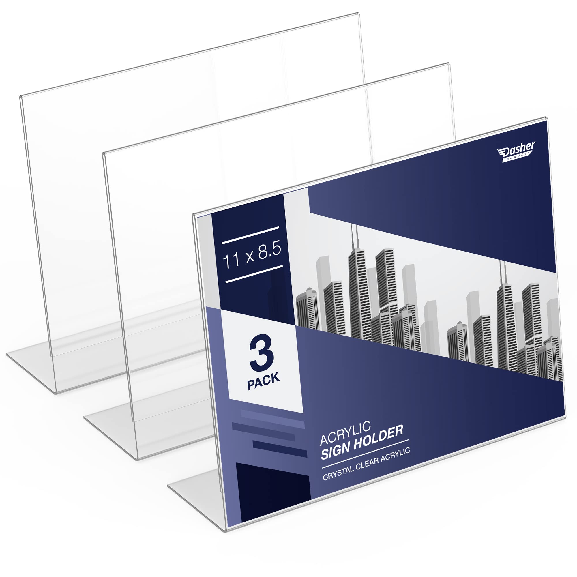 Slant Back Acrylic Sign Holder 11 x 8.5, 3 Pack, Acrylic Stands for Display, Landscape Ad Frames, Flyer Holder, Menu Holder Paper Stand, Table Sign Holders for Home, Office, Store, Restaurant