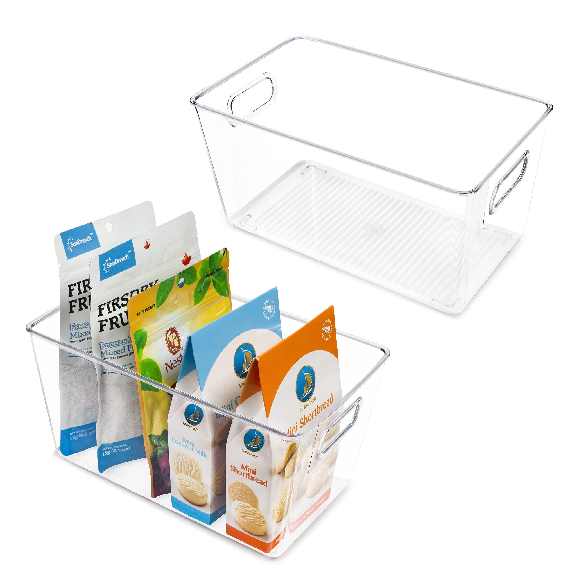 Vtopmart Clear Plastic Pantry Organizer Bins, 2 PCS Food Storage Bins with Handle for Refrigerator, Fridge, Cabinet, Kitchen, Countertops, Cupboard, Freezer Organization and Storage, BPA Free, Medium