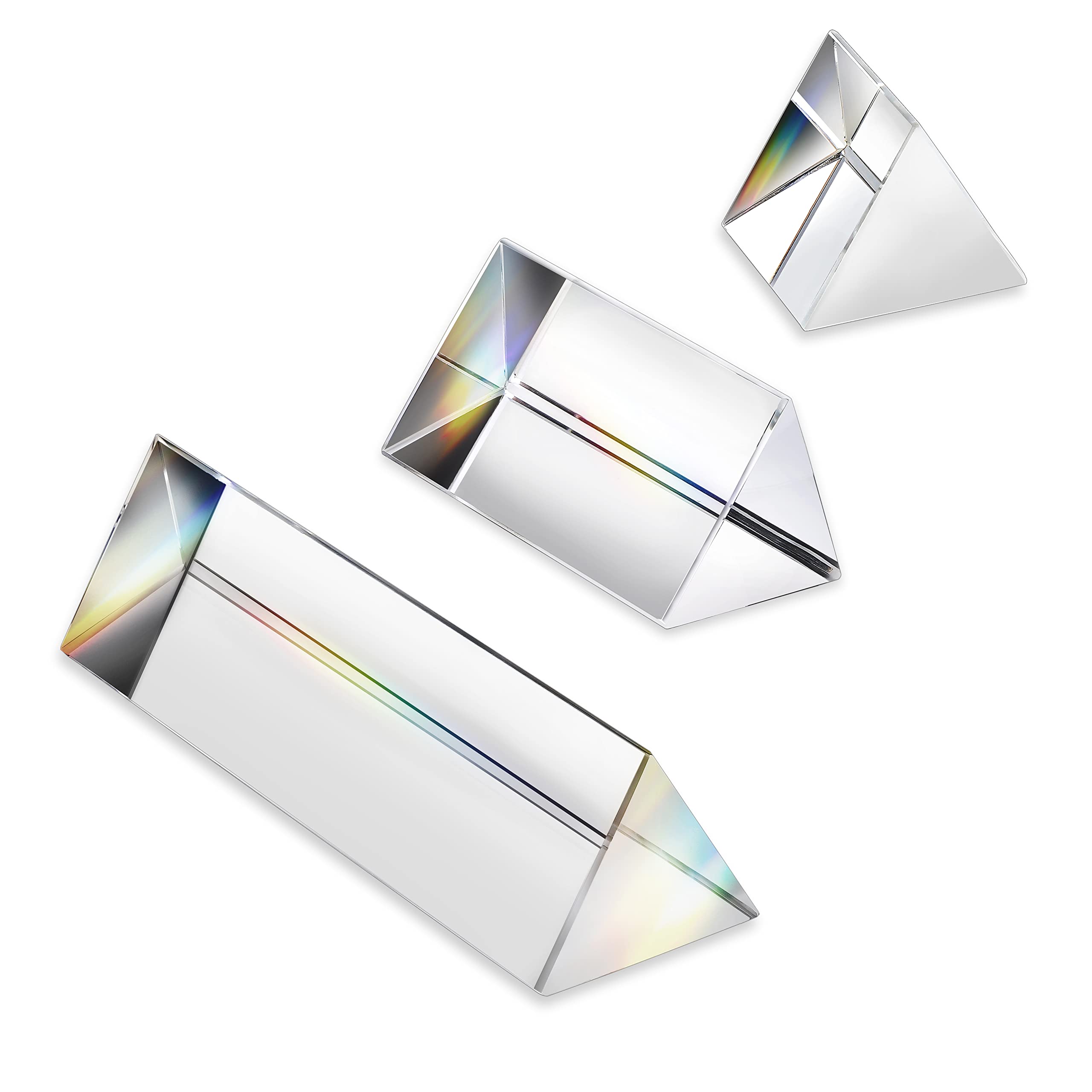 QFkris Set 3,25/50/100mm Crystal Triangular Prism BK7 Optical Prisms Glass Physics Teaching Refracted Light Spectrum Rainbow Maker Photography Props