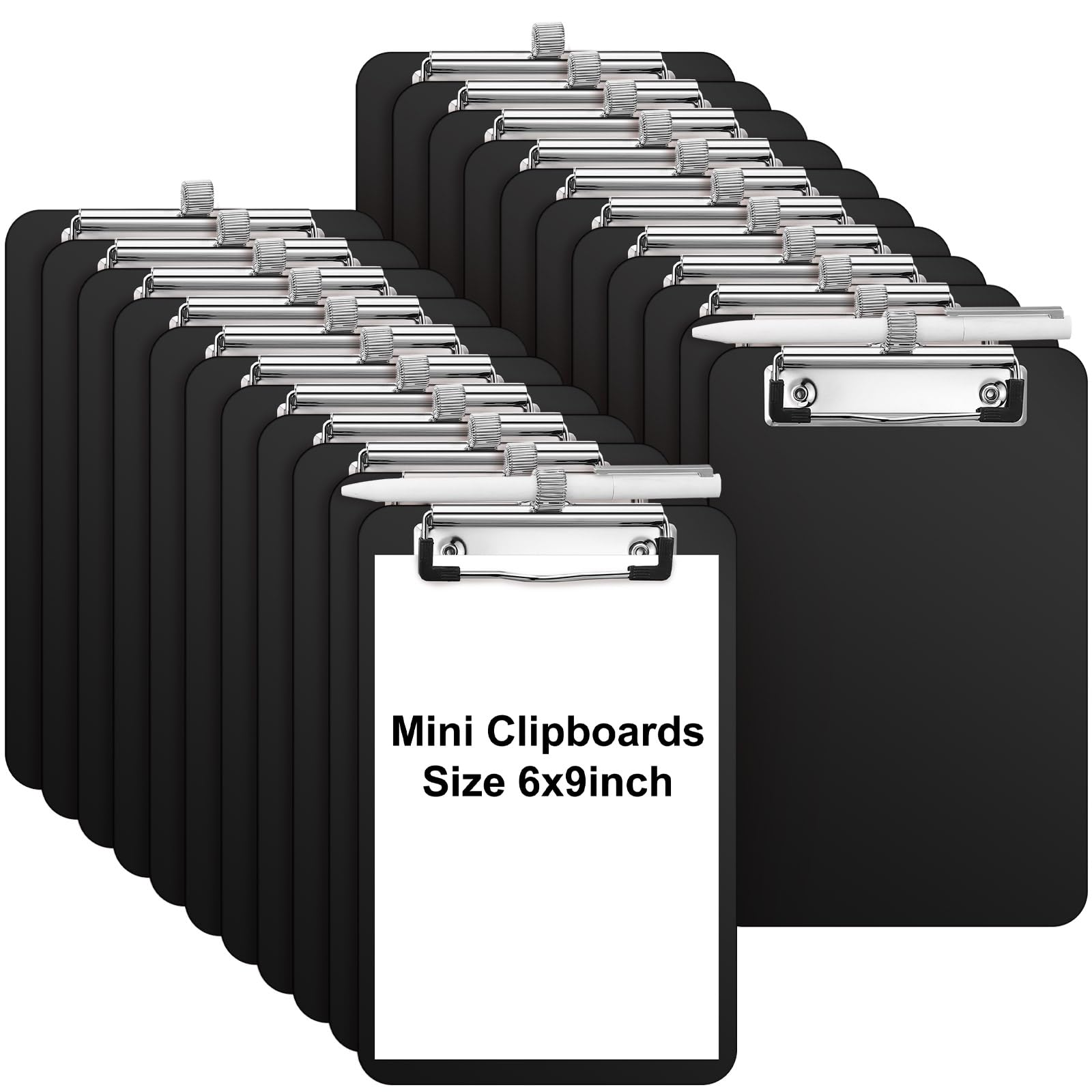 Sabary 24 Pack Pen Holder Portable Clipboards Bulk A5 Memo Size Clipboard Small Clipboards Plastic Black Clipboard with Low Profile Clip Mini Clipboards 6x9 in for School Office Restaurant Cafe Hotel