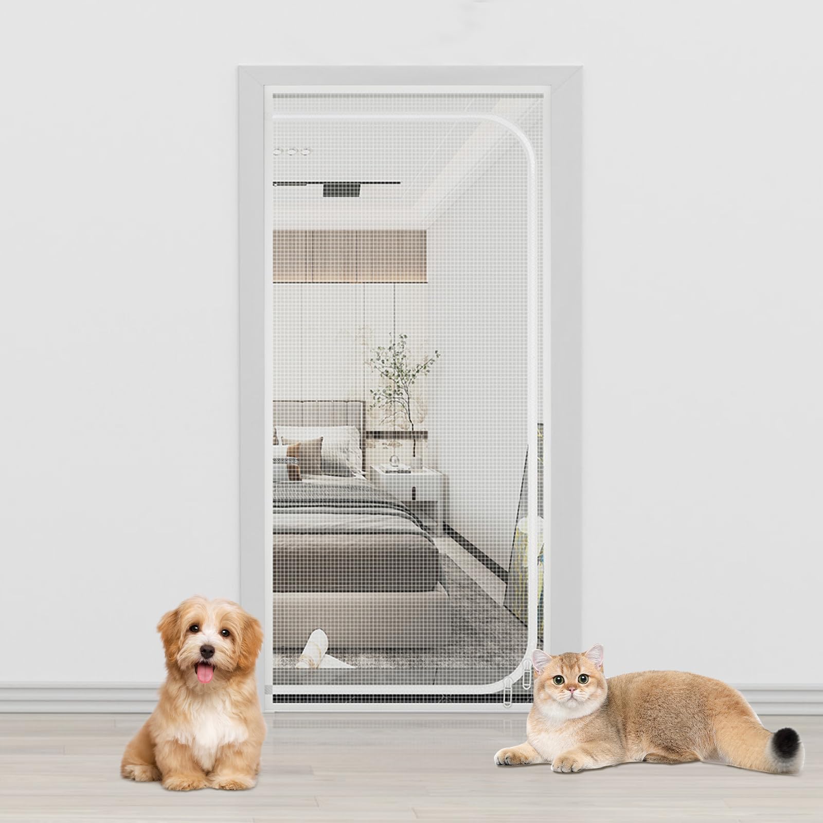 Ntmaichy Cat Screen Door, Heavy Duty Pets Proof Screen Door with Double Zipper, Prevent Dogs Cats from Running around, Partition Mesh Cat Door Screen for Living Room, Bedroom, Kitchen (80x200cm)