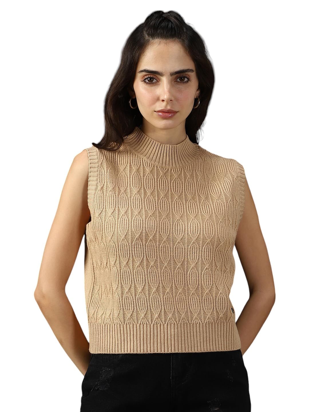 High Star Women Knitted Acrylic Regular Fit Round Neck Sleeveless Sweaters