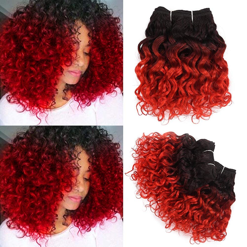 Water Wave Short Human Hair Bundles 8Inch 4 Bundles Ombre 1b/Red Human Hair Weave 50g/Bundle Total 200g Unprocessed Brazilian 9A Remy Human Hair Extensions