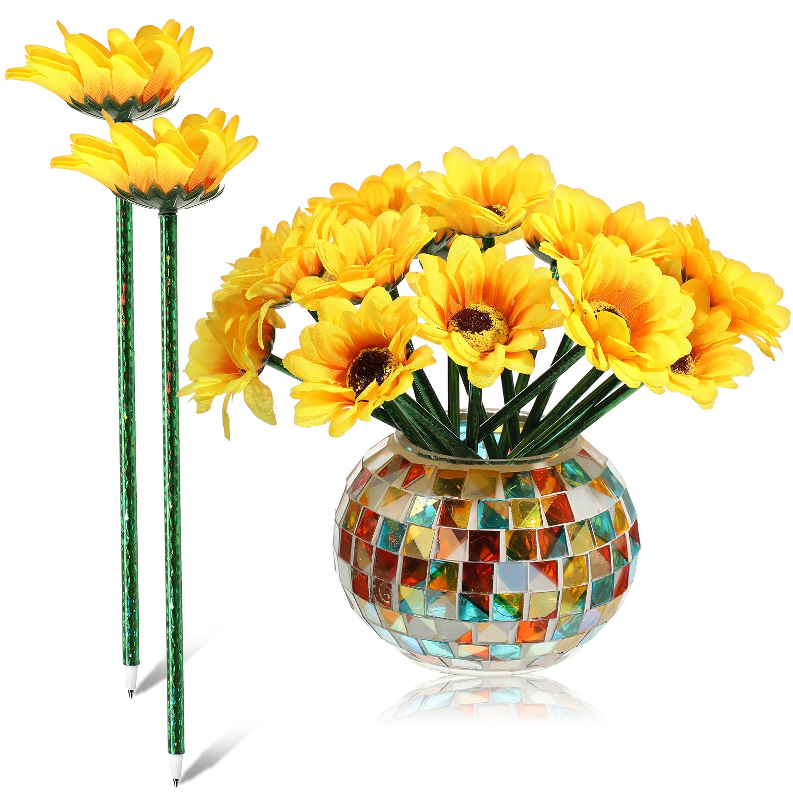 Chinco Sunflower Pens Artificial Flowers Ballpoint Pens Creative Sunflower Gel Ink Pen 0.7mm Flower Writing Pen for School Office Home, Teacher Student Present, Party Favor Decor(16 Pcs)