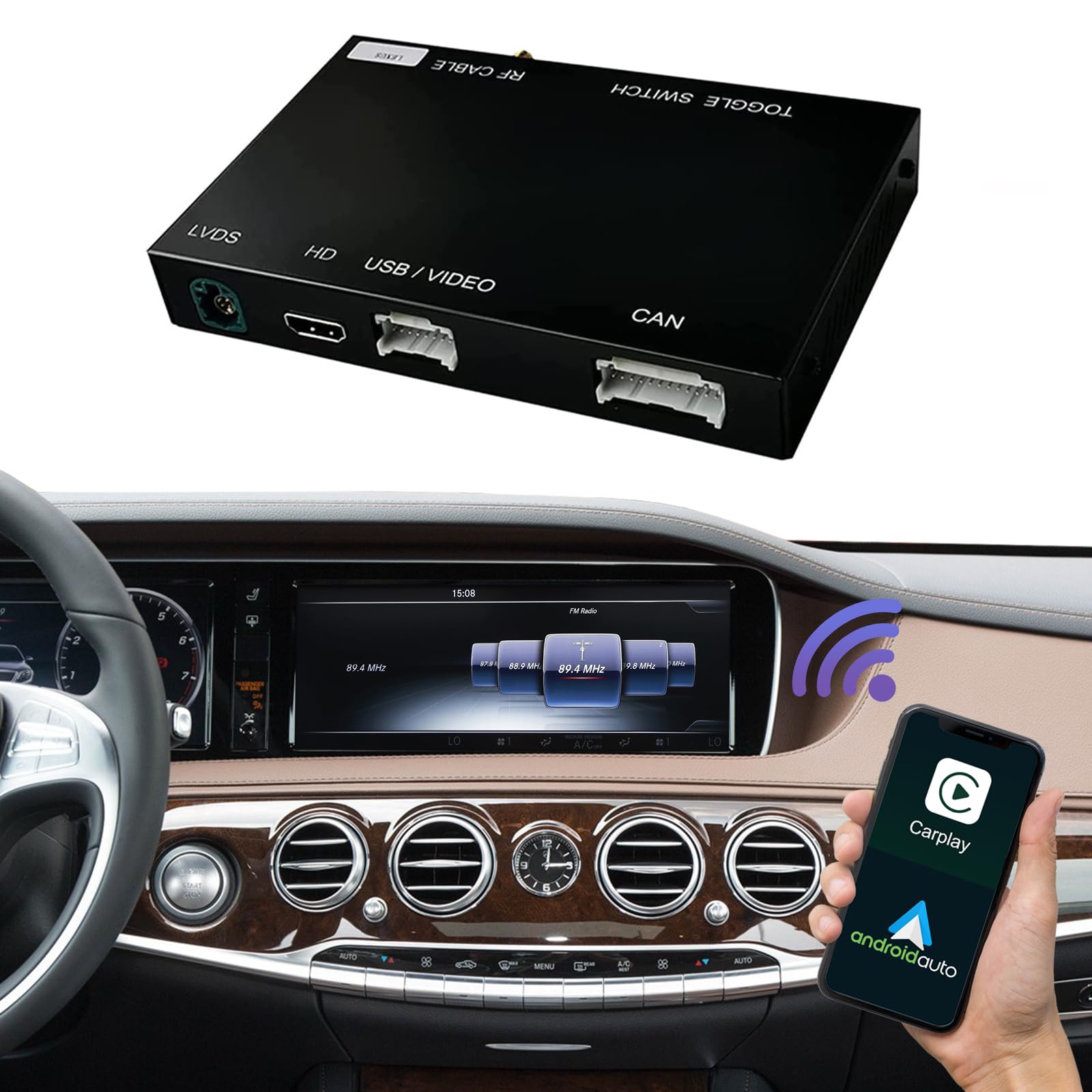 Road Top Wireless Carplay Wireless Android Auto for Mercedes Benz S Class W222 2014-2020 with NTG5.0, Carplay Retrofit Kit Decoder, Support Mirrorlink, Reverse Camera