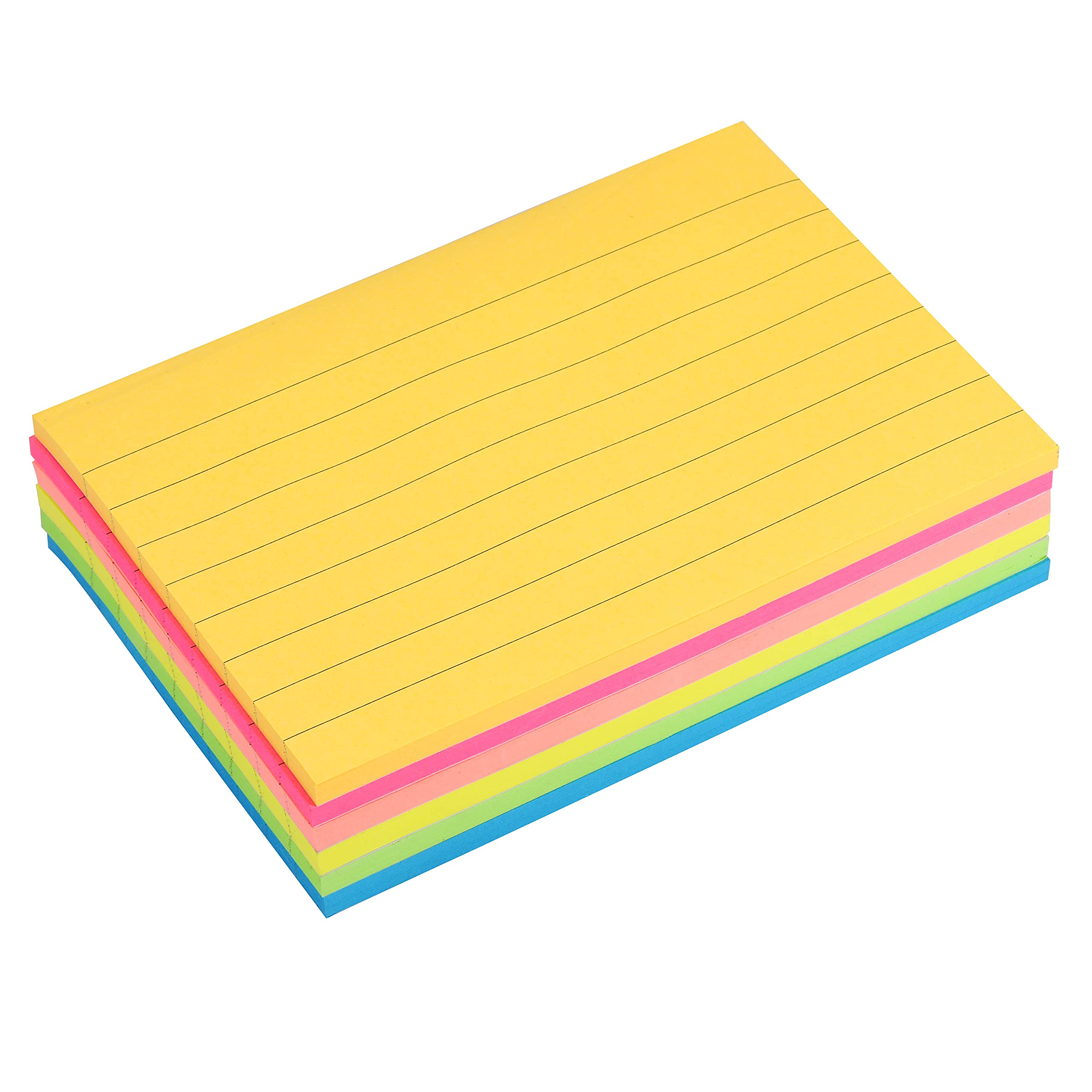 （6 Pack）Lined Sticky Notes, 6 Bright Colors, Self-Stick Note Pads with Lines, Thick Paper, for Office, Home, School, Meeting, 76mmx127mm