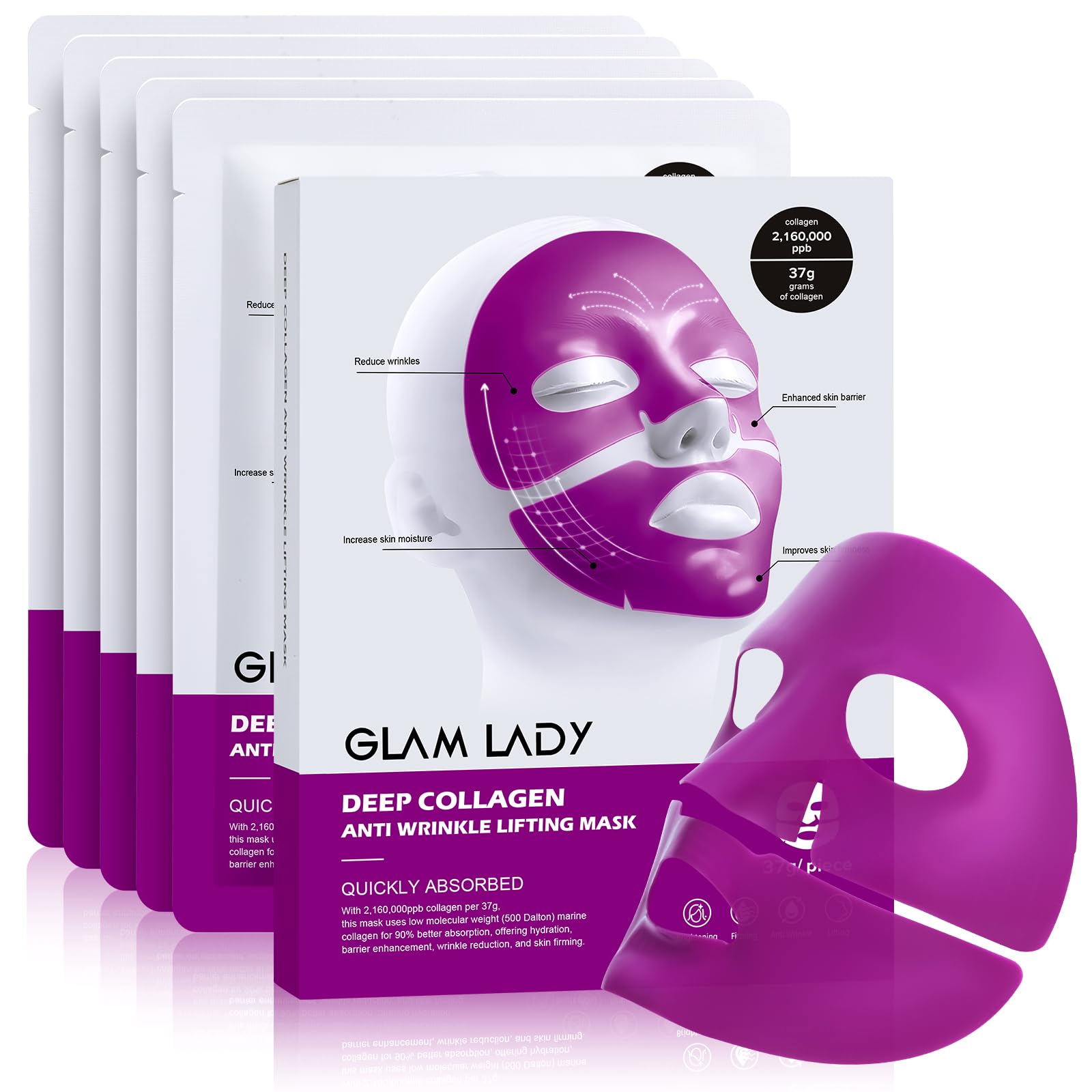 Deep Collagen Mask Anti Wrinkle Lifting Mask Purple Hydrogle Face Daily Mask with Niacinamide and Hyaluronic Acid