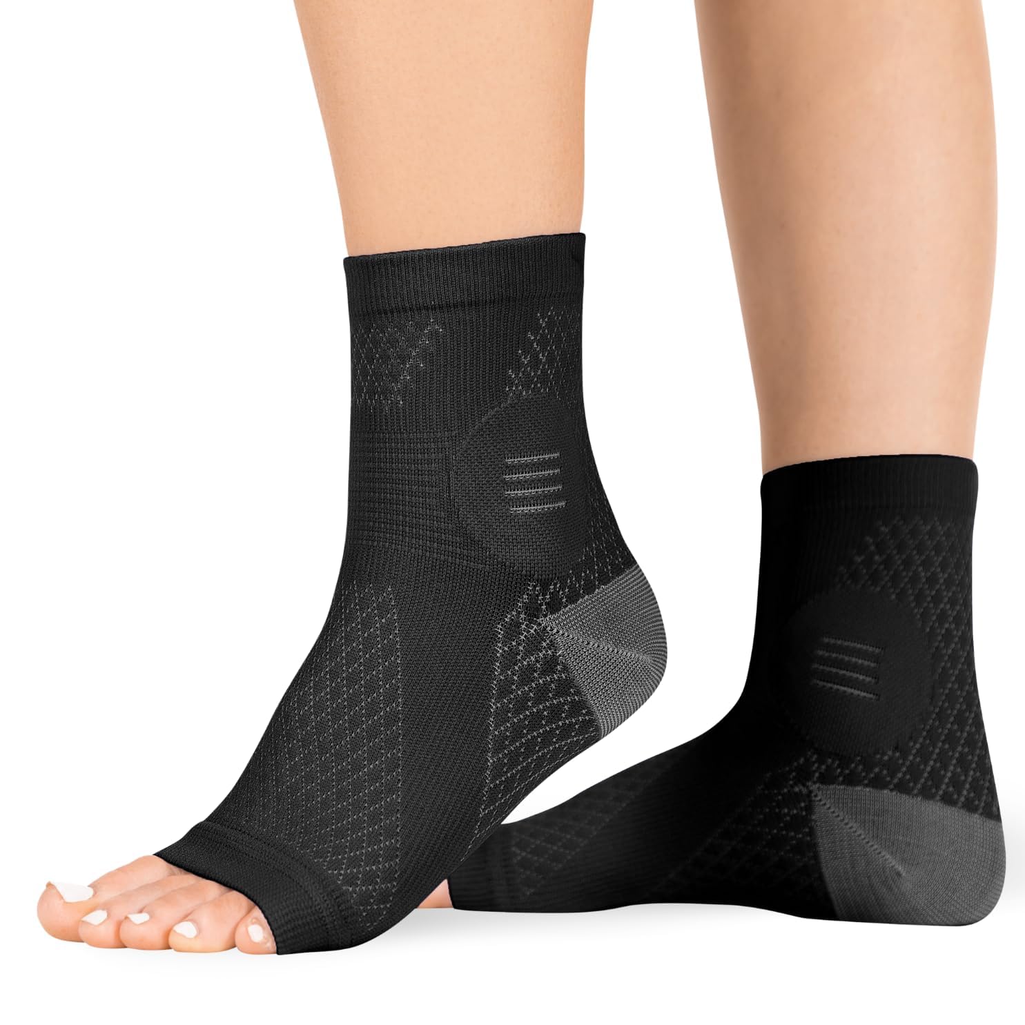 JCD Neuropathy Socks - Peripheral Neuritis Therapy Compression Diabetic Open-Toe Foot Sleeves for Ankle Gout, Nerve Damage Pain in Legs and Feet Relief Brace for Men and Women (L - Black)