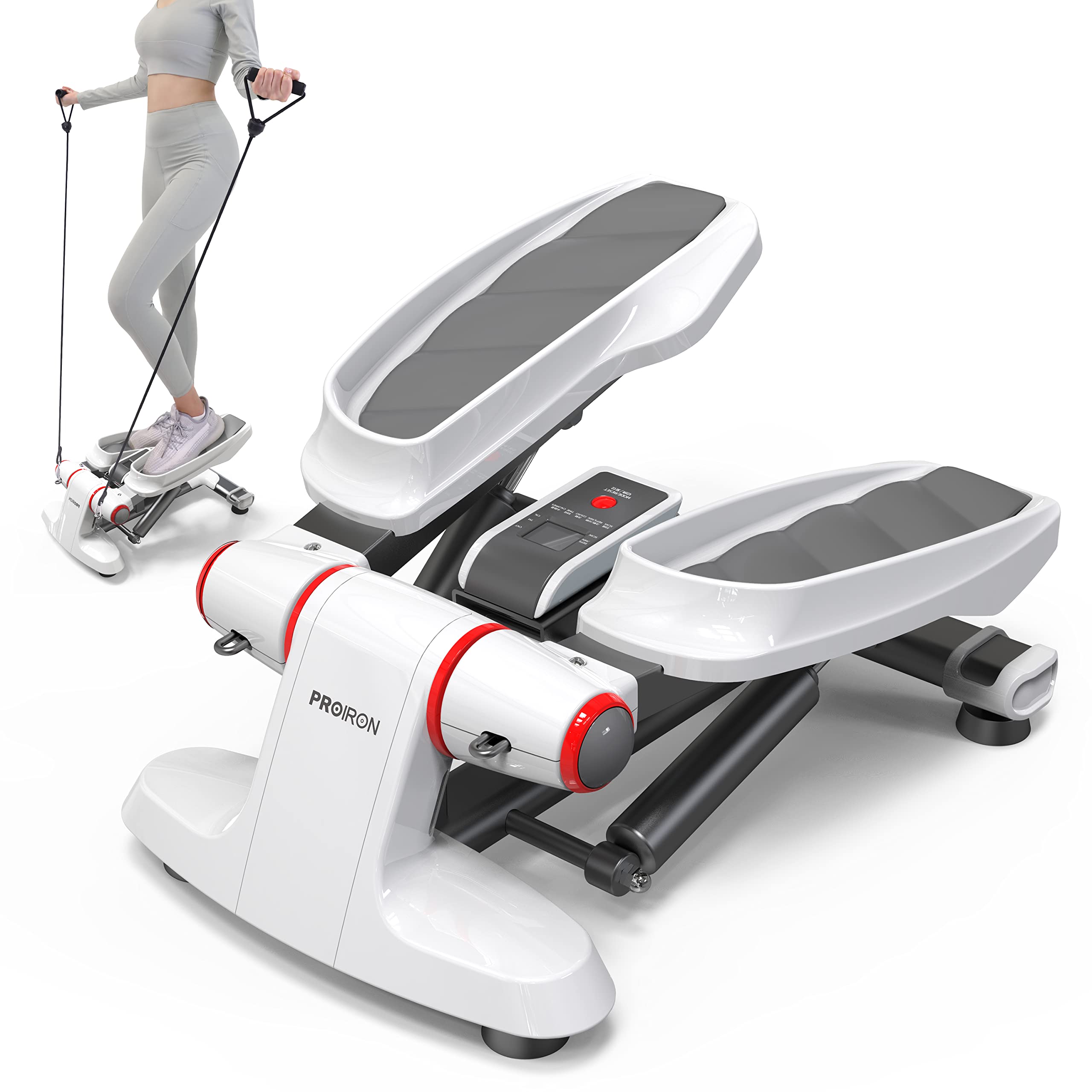 PROIRON Steppers for Exercise, Mini Stepper Machine with Display, Step Exercise Machine with Resistance Bands for Home Workout, Up Down Stepper for Leg Arm Full Body Trainer - White