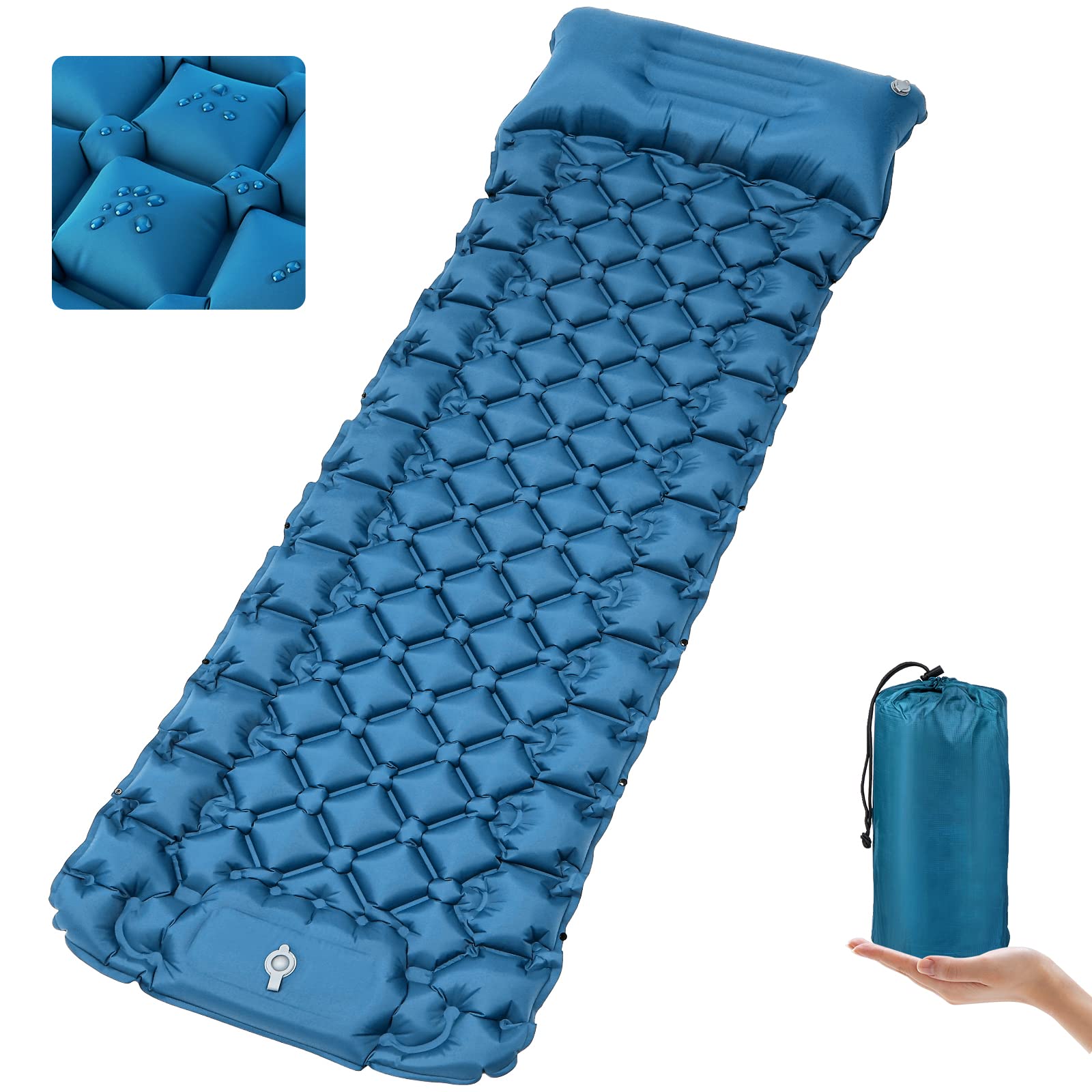 NHOWIN Self Inflating Camping Mat, 9CM Portable Ultralight Inflatable Sleeping Mat with Foot Pump and Pillow, Compact Waterproof Connectable Double Camping Mattress for Camping, Hiking, Backpacking