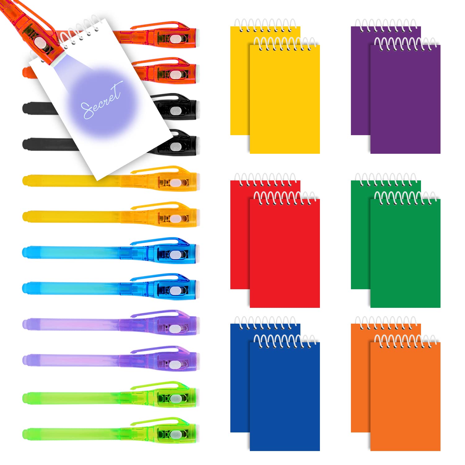 HeroFiber12 Invisible Ink Pen with UV Light and 12 Multicolor Notebook Set. Party Favors for Kids 8-12, Escape Room Party Favors, Goodie Bag Stuffers for Kids 8-12, Spy Party Favors