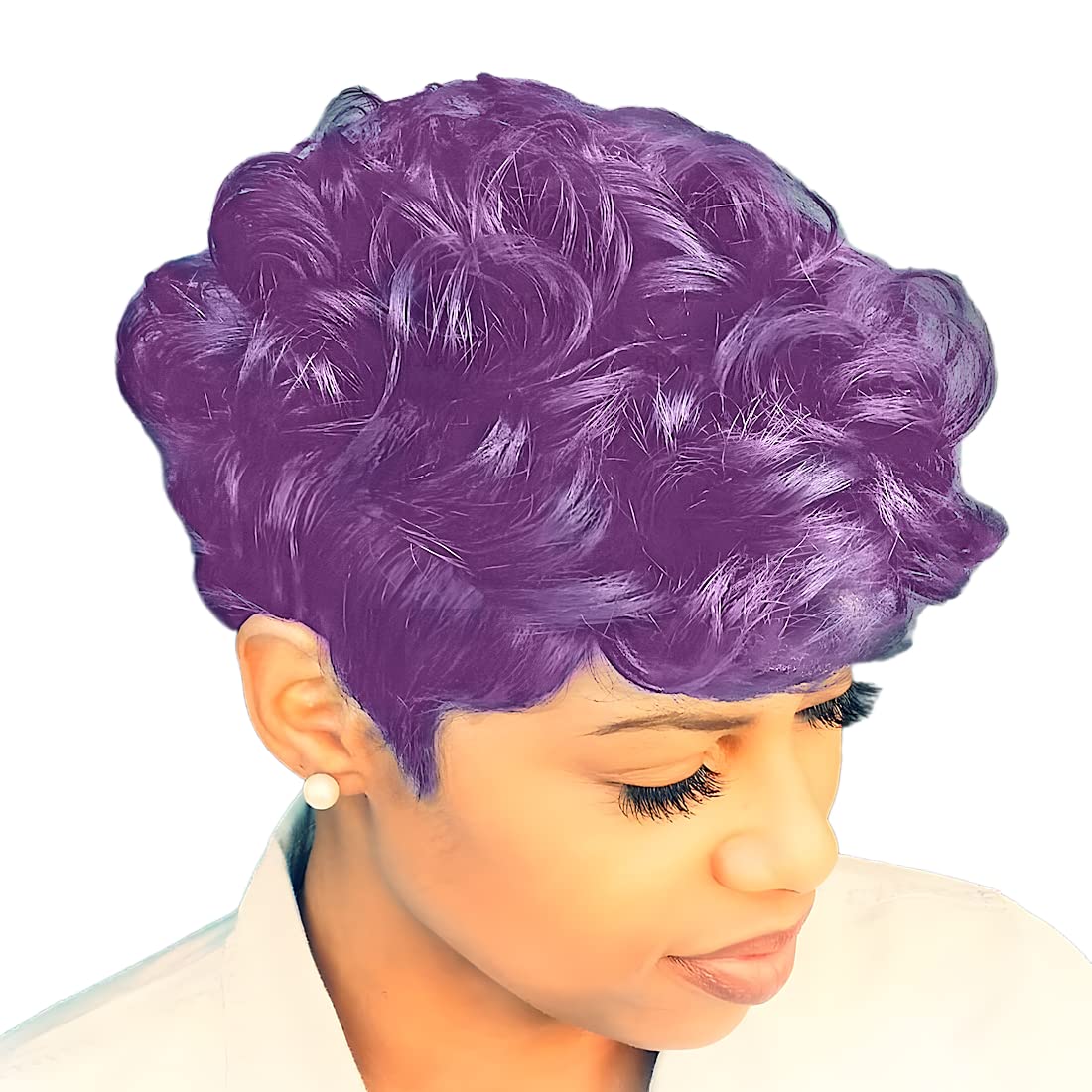 Black Short Pixie Cut Wigs for Black Women Short Wavy Hair Wig Pixie Cut Curly Wig with Bangs for Black Women Synthetic Fluffy Daily Wig Layered Heat Resistant Wigs (Deep Purple)