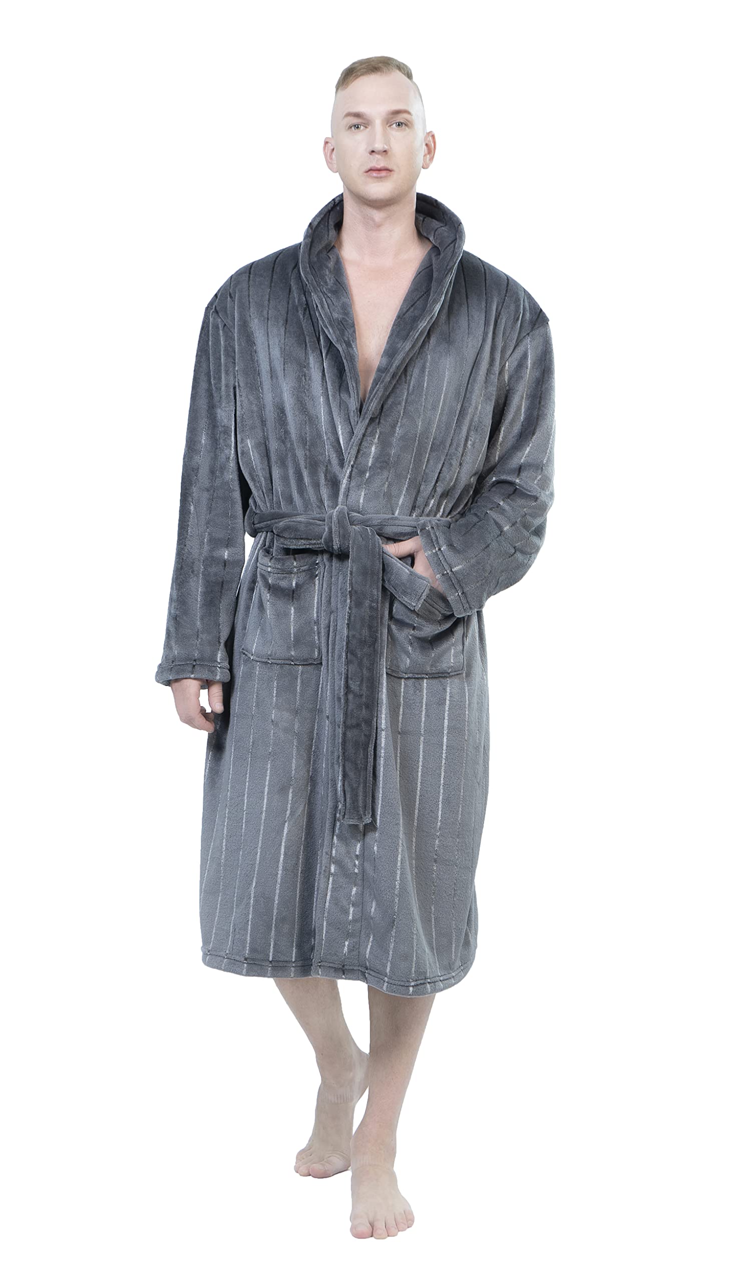 Men Fleece Robe, Warm Plush Chiaroscuro Bathrobe