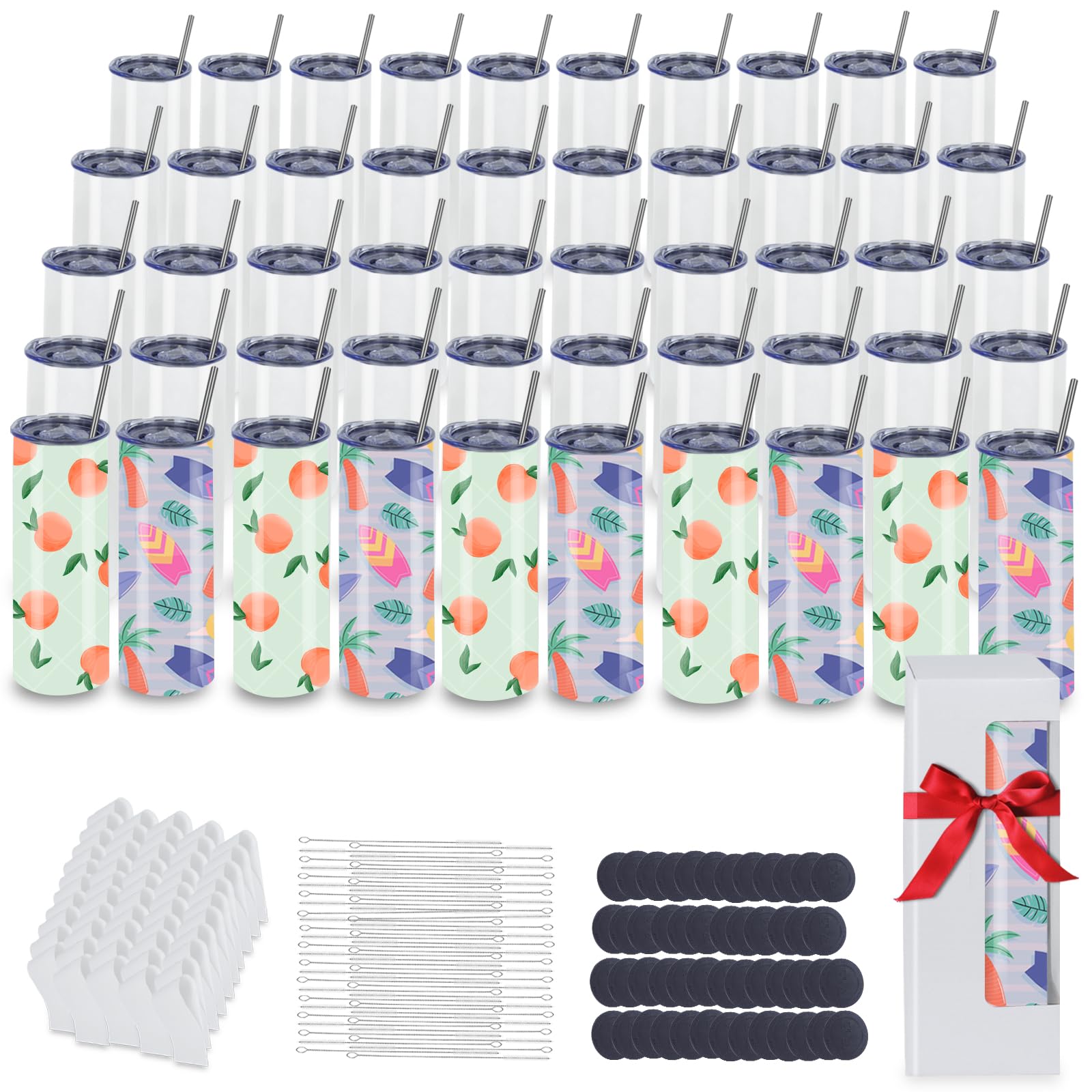 MICLAXYS 50 Pack Sublimation Tumblers 20 Oz Skinny Straight, Stainless Steel Sublimation Tumblers Blank, Individually Gift Boxed, Insulated Tumbler Sublimation (50)