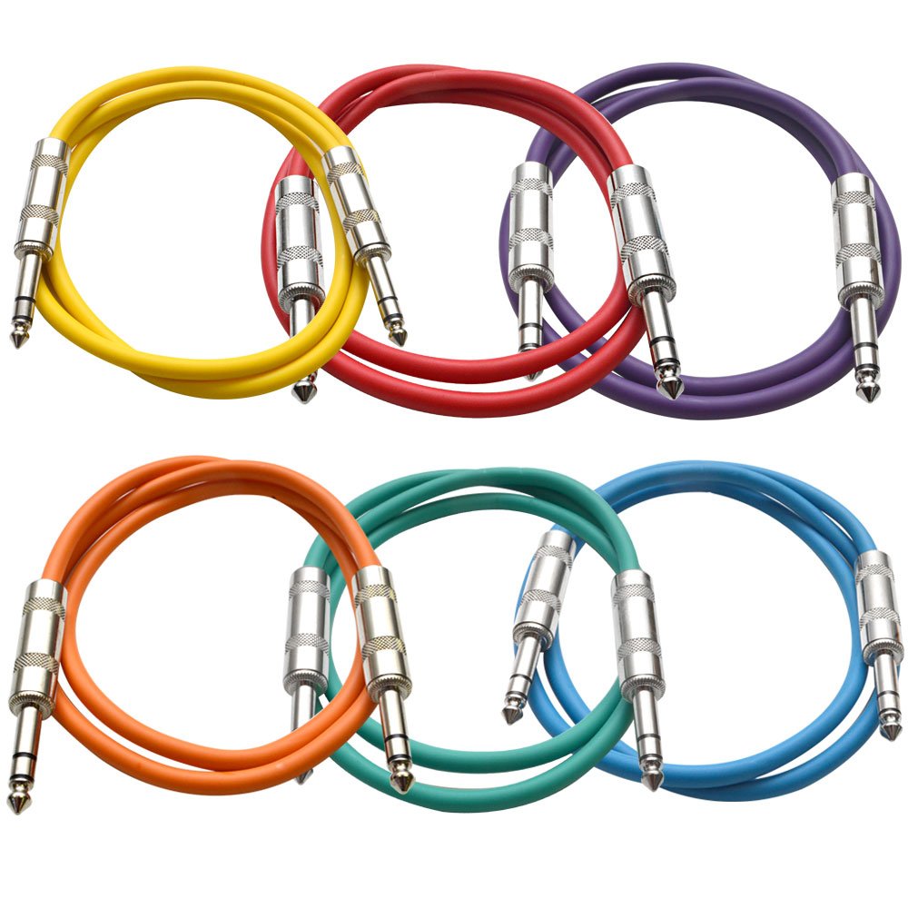 SEISMIC AUDIO - SATRX-3-6 Pack of Muliple Colored 3' 1/4" TRS to 1/4" TRS Patch Cables